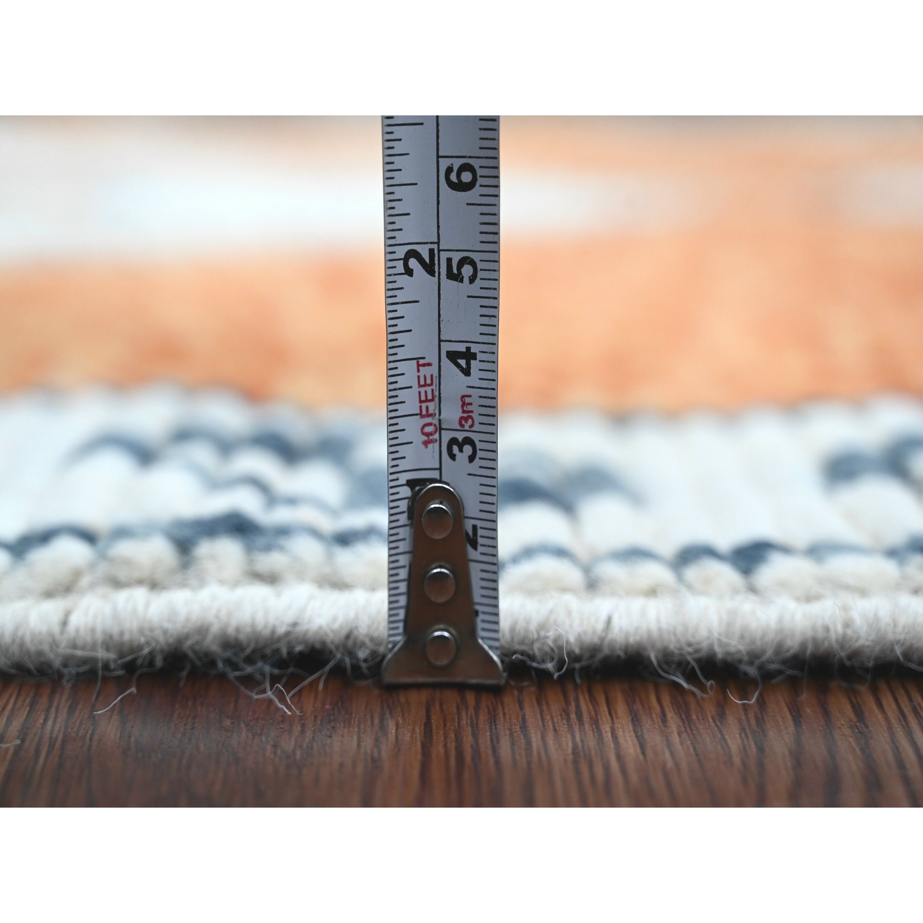 2'7"x10'2" Burnt Orange, Moroccan Weave with Geometric Medallions Design, Soft Wool, Hand Knotted, Tone on Tone, Textured Pile, Runner, Oriental Rug Sh20619