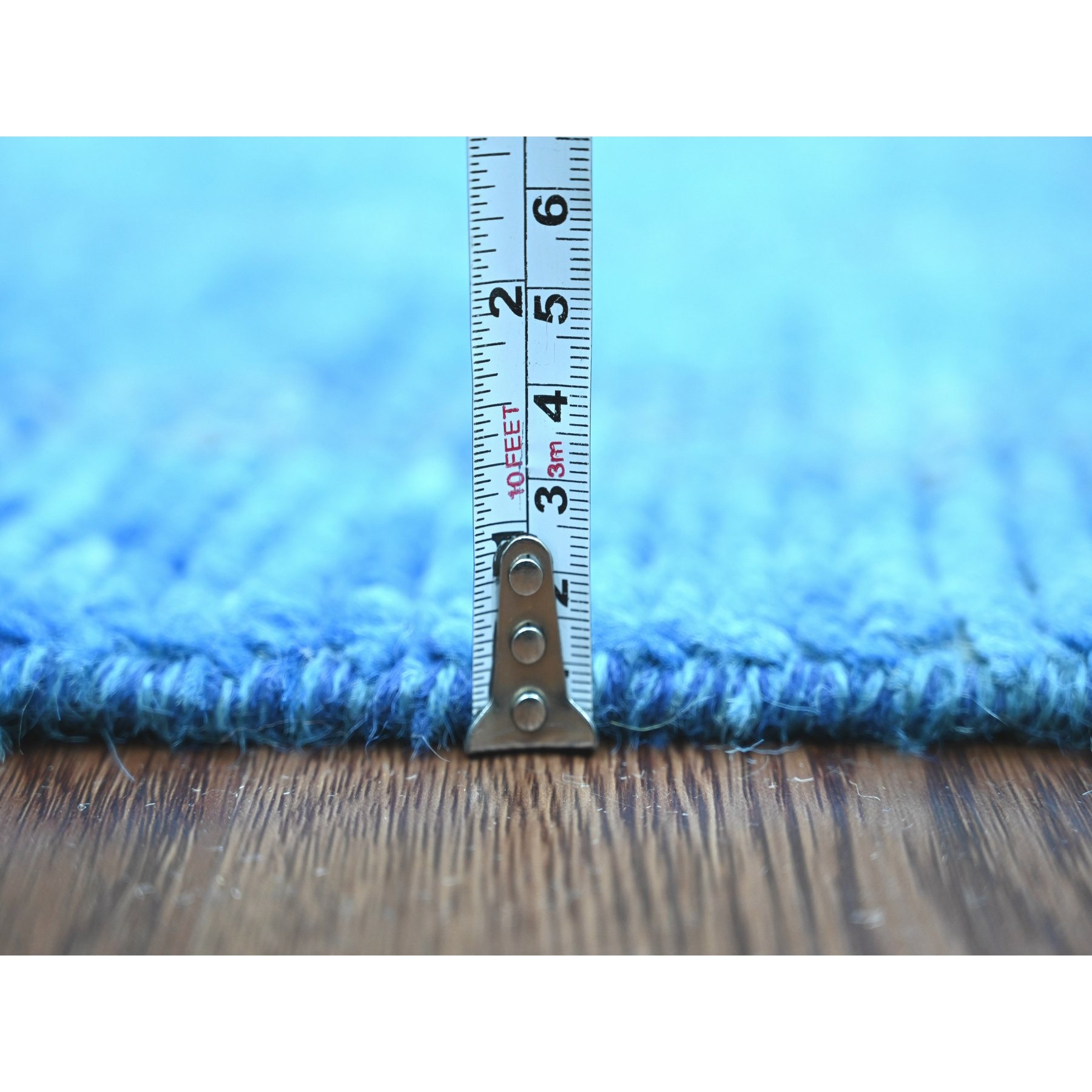 2'5"x10'3" Bayern Blue, Hand Knotted, Moroccan Weave with Geometric Pattern, Soft Wool, Tone on Tone, Textured Pile, Runner, Oriental Rug Sh20620