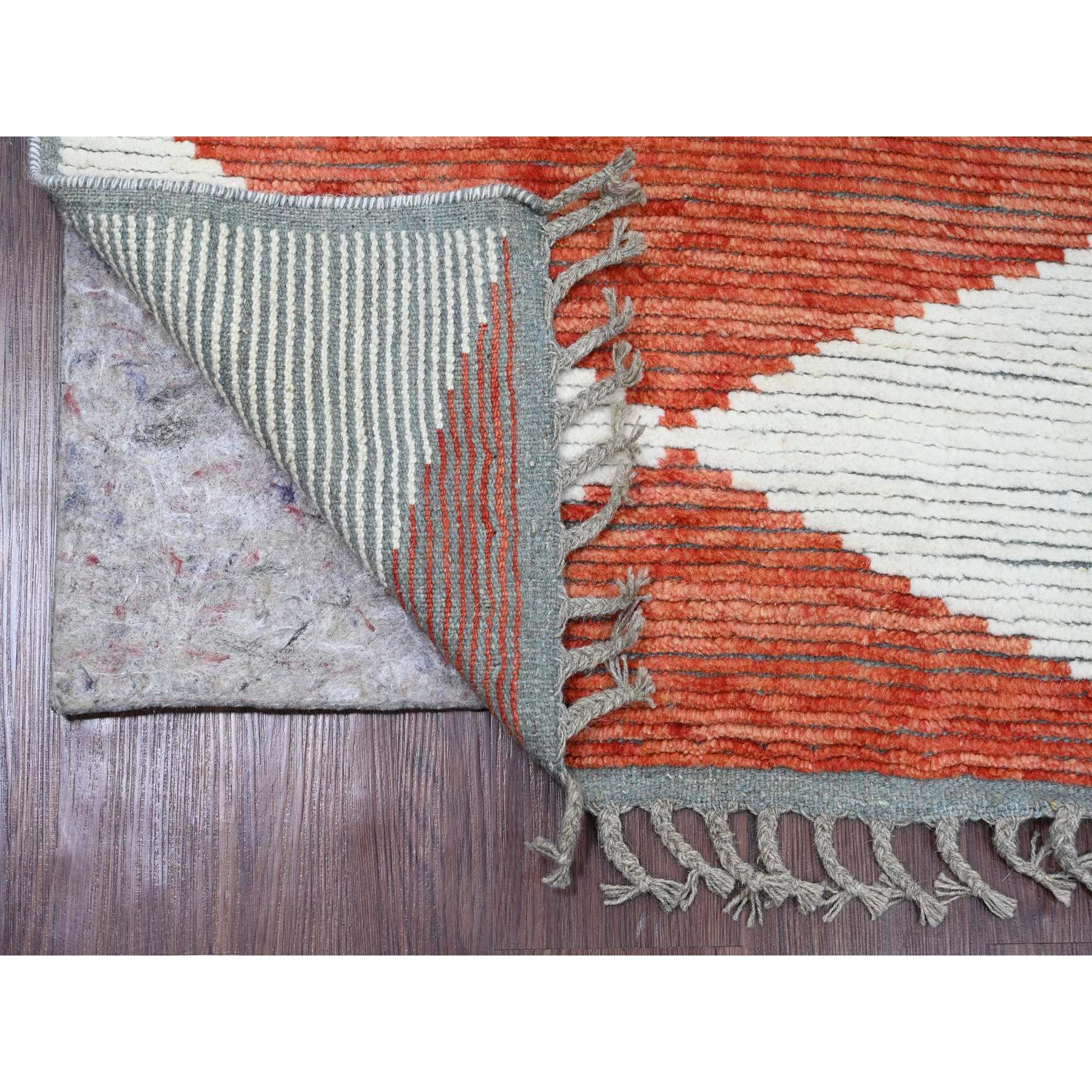 2'8"x10'1" Prismatic Red, Moroccan Weave with Geometric Design, Hand Knotted, Soft Wool, Tone on Tone, Textured Pile, Runner, Oriental Rug Sh20622