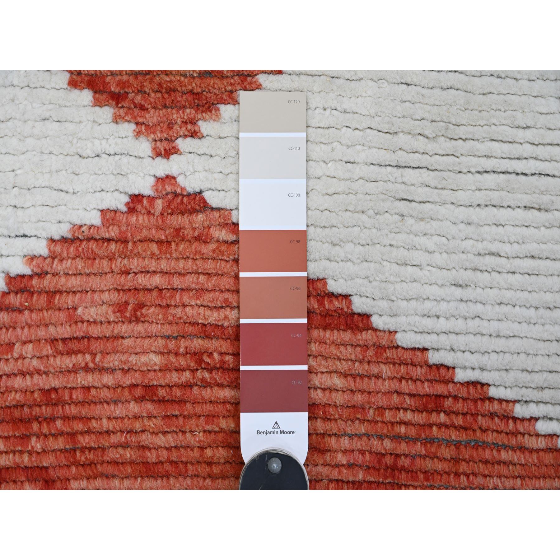 2'8"x10'1" Prismatic Red, Moroccan Weave with Geometric Design, Hand Knotted, Soft Wool, Tone on Tone, Textured Pile, Runner, Oriental Rug Sh20622
