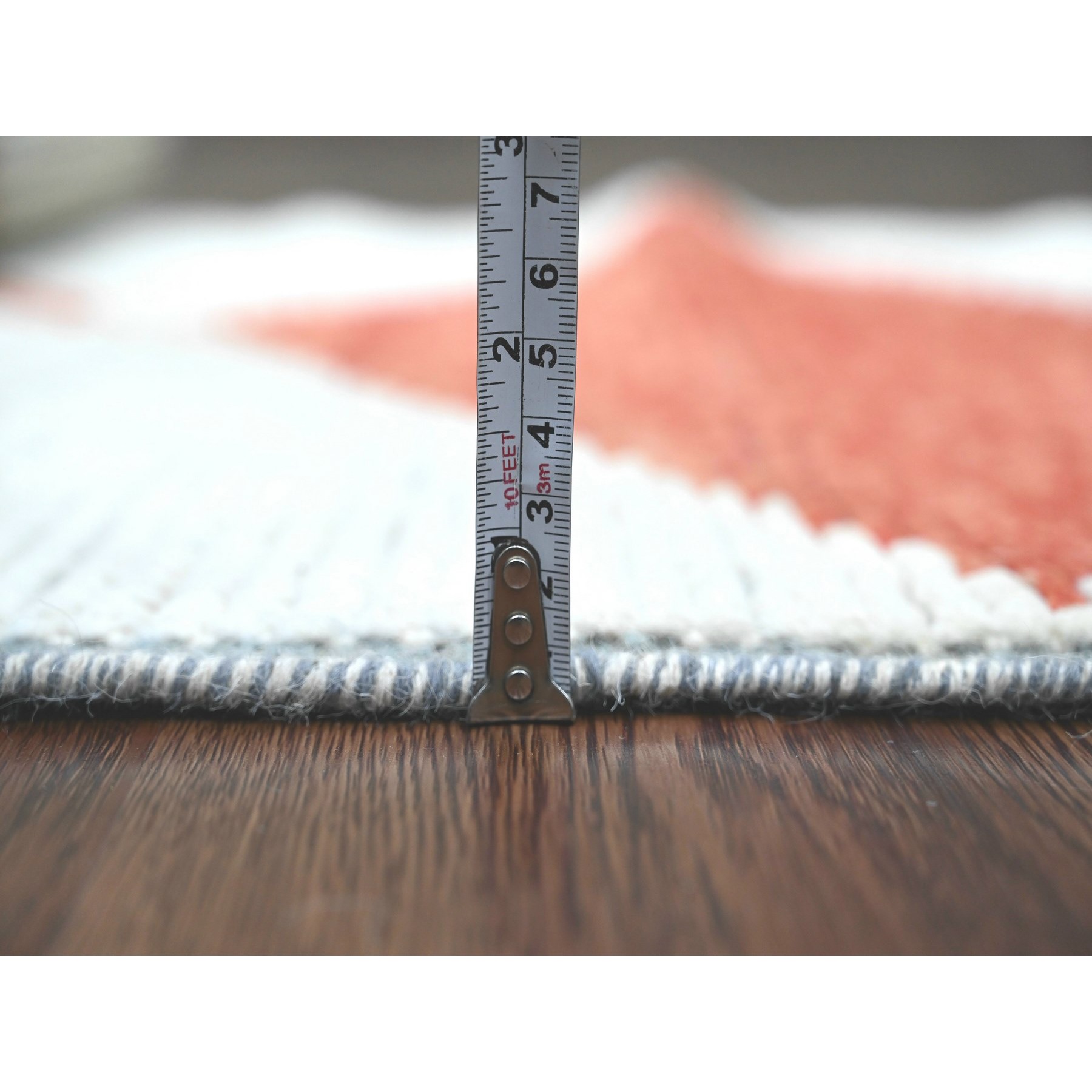 2'8"x10'1" Prismatic Red, Moroccan Weave with Geometric Design, Hand Knotted, Soft Wool, Tone on Tone, Textured Pile, Runner, Oriental Rug Sh20622