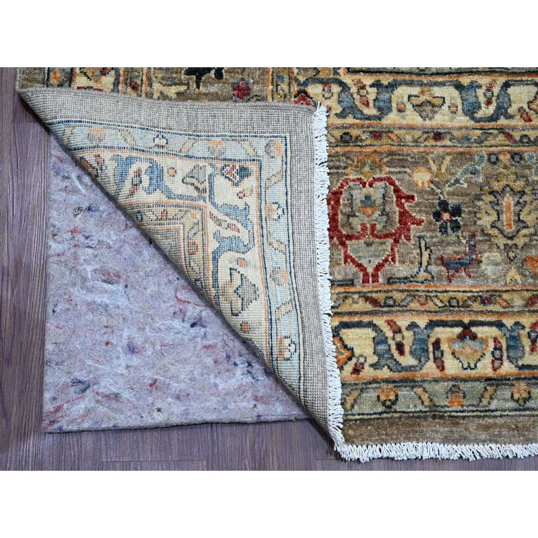 9'x12'1" Khaki Brown, Aryana Grade, Bijar Garus with Antique Persian Design, Peshawar, High Mountain Wool, Vegetable Dyes, Hand Knotted, Oriental Rug Sh20625
