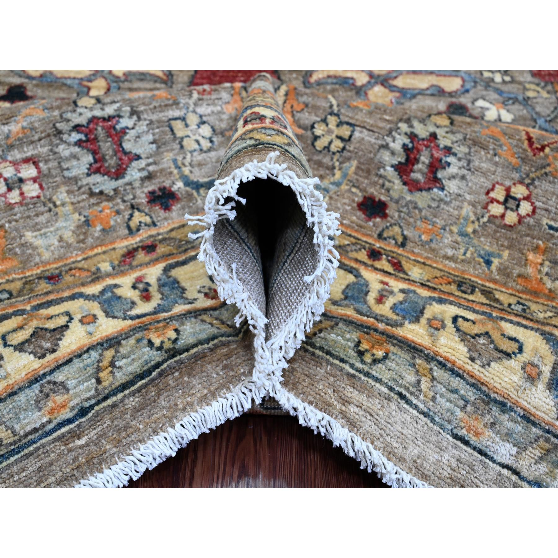 9'x12'1" Khaki Brown, Aryana Grade, Bijar Garus with Antique Persian Design, Peshawar, High Mountain Wool, Vegetable Dyes, Hand Knotted, Oriental Rug Sh20625