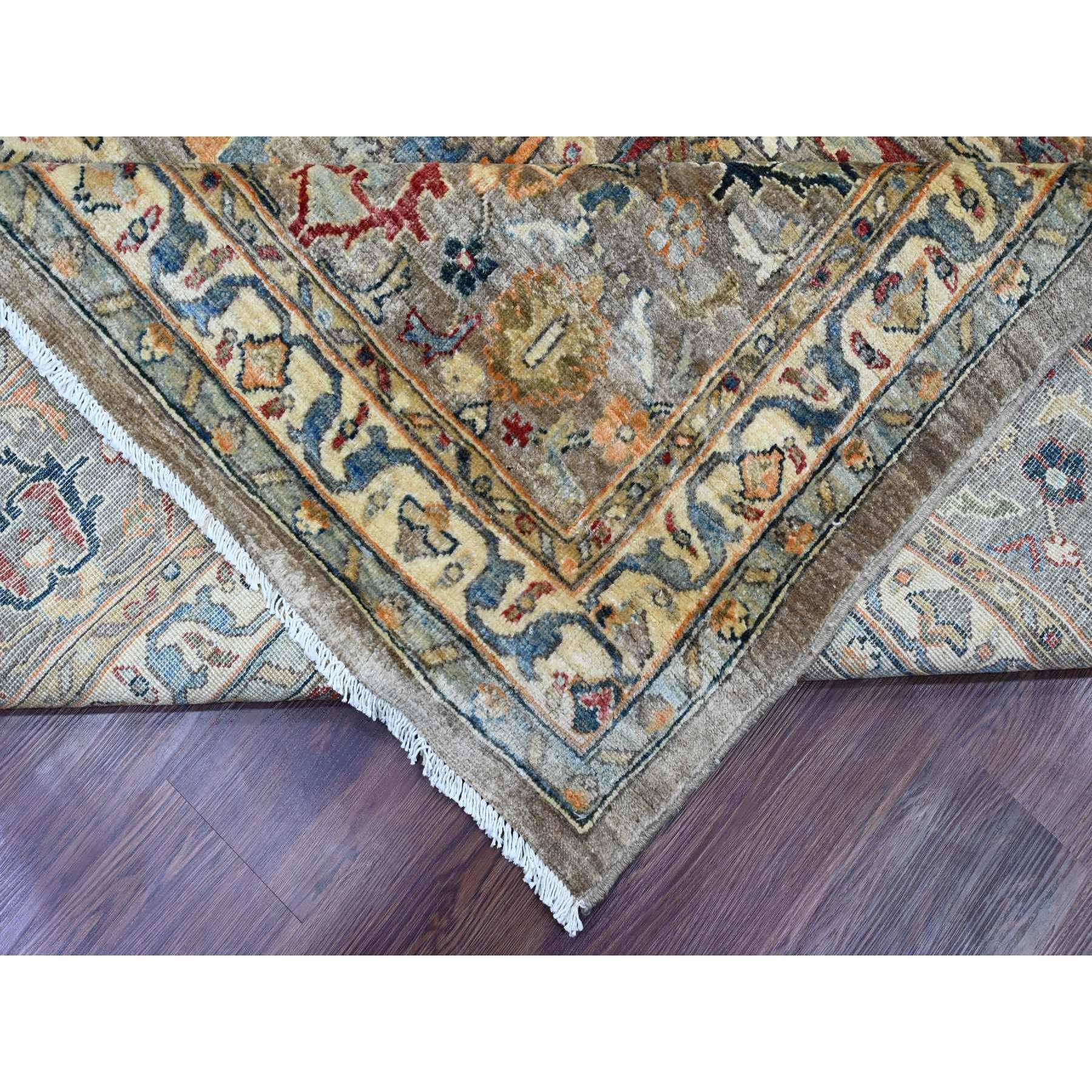 9'x12'1" Khaki Brown, Aryana Grade, Bijar Garus with Antique Persian Design, Peshawar, High Mountain Wool, Vegetable Dyes, Hand Knotted, Oriental Rug Sh20625