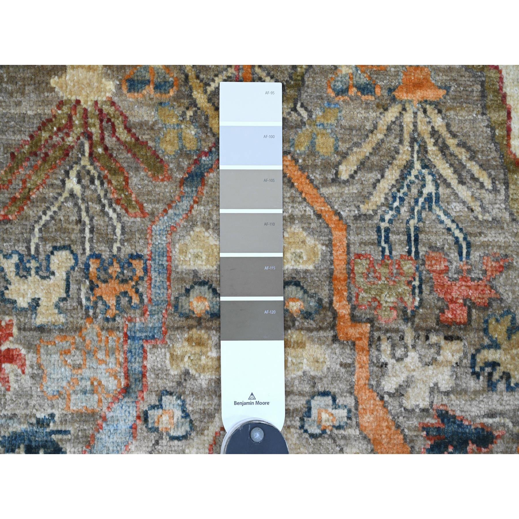9'x12'1" Khaki Brown, Aryana Grade, Bijar Garus with Antique Persian Design, Peshawar, High Mountain Wool, Vegetable Dyes, Hand Knotted, Oriental Rug Sh20625