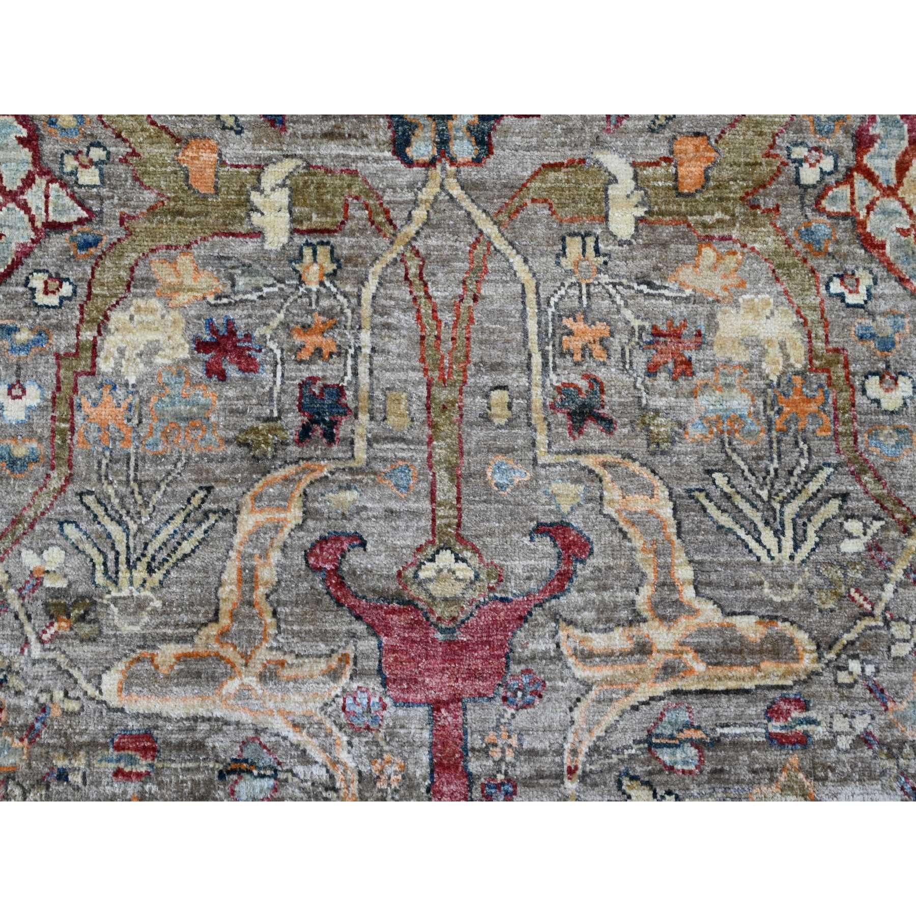 9'x12'1" Khaki Brown, Aryana Grade, Bijar Garus with Antique Persian Design, Peshawar, High Mountain Wool, Vegetable Dyes, Hand Knotted, Oriental Rug Sh20625