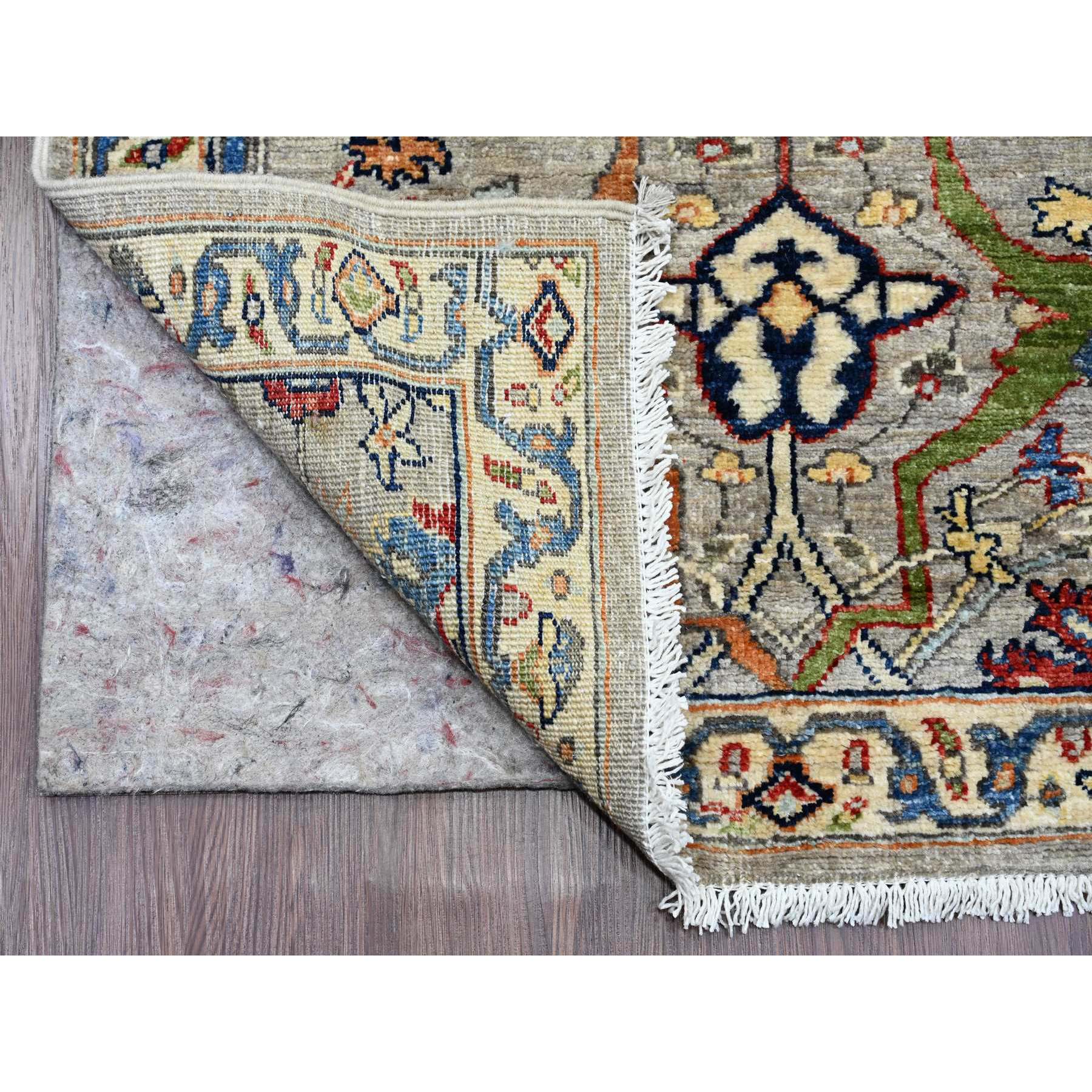 3'x15'5" Pastel Gray, Aryana Grade, Peshawar with Bijar Garus All Over Design, High Mountain Wool, Hand Knotted, Vegetable Dyes, Densely Woven, XL Runner, Oriental Rug Sh20627