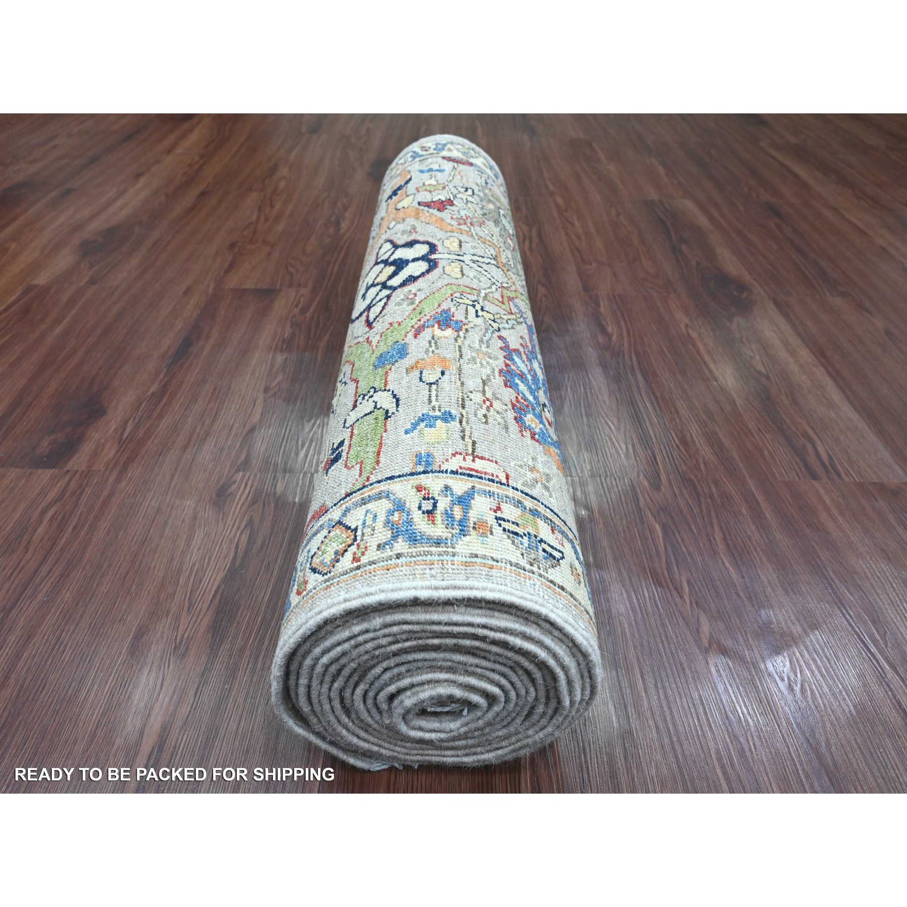 3'x15'5" Pastel Gray, Aryana Grade, Peshawar with Bijar Garus All Over Design, High Mountain Wool, Hand Knotted, Vegetable Dyes, Densely Woven, XL Runner, Oriental Rug Sh20627
