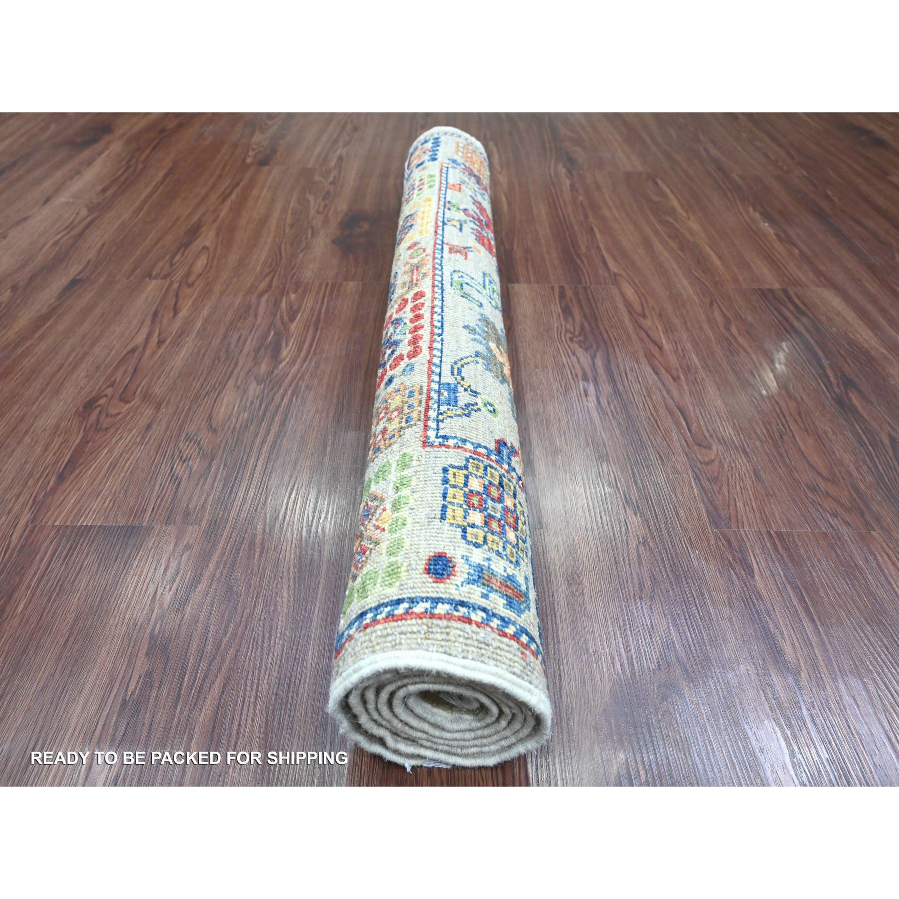 3'1"x5' Oyster Gray, Peshawar with Colorful Ziegler Mahal Design, Aryana Collection, High Mountain Wool, Denser Weave, Hand Knotted, Vegetable Dyes, Oriental Rug Sh20628