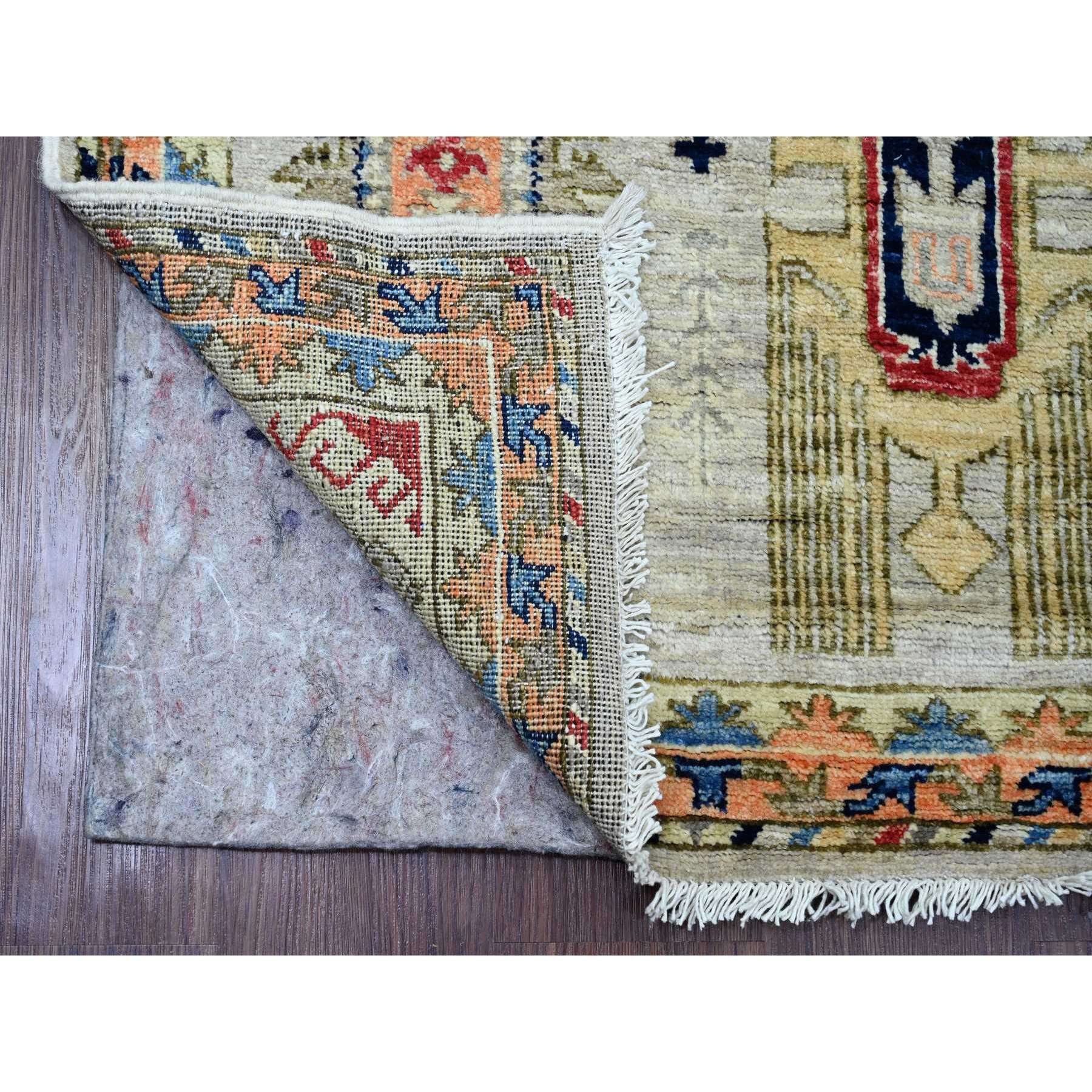 2'7"x9'8" Chiffon White, Aryana Collection, All Over Caucasian Gul Motifs, High Mountain Wool, Hand Knotted, Vegetable Dyes, Runner, Oriental Rug Sh20632