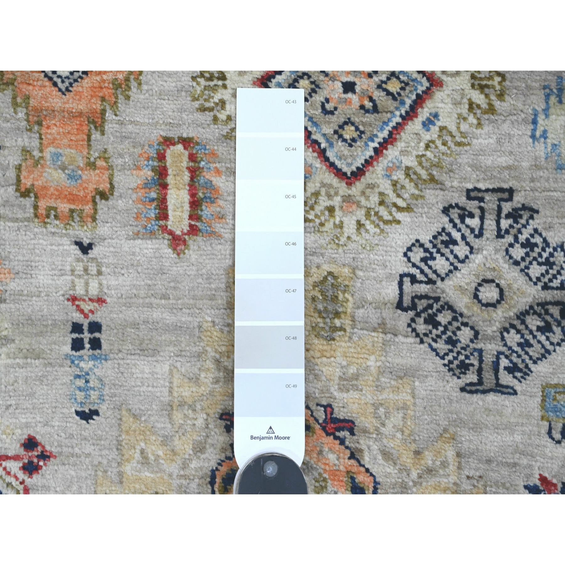 2'7"x9'8" Chiffon White, Aryana Collection, All Over Caucasian Gul Motifs, High Mountain Wool, Hand Knotted, Vegetable Dyes, Runner, Oriental Rug Sh20632