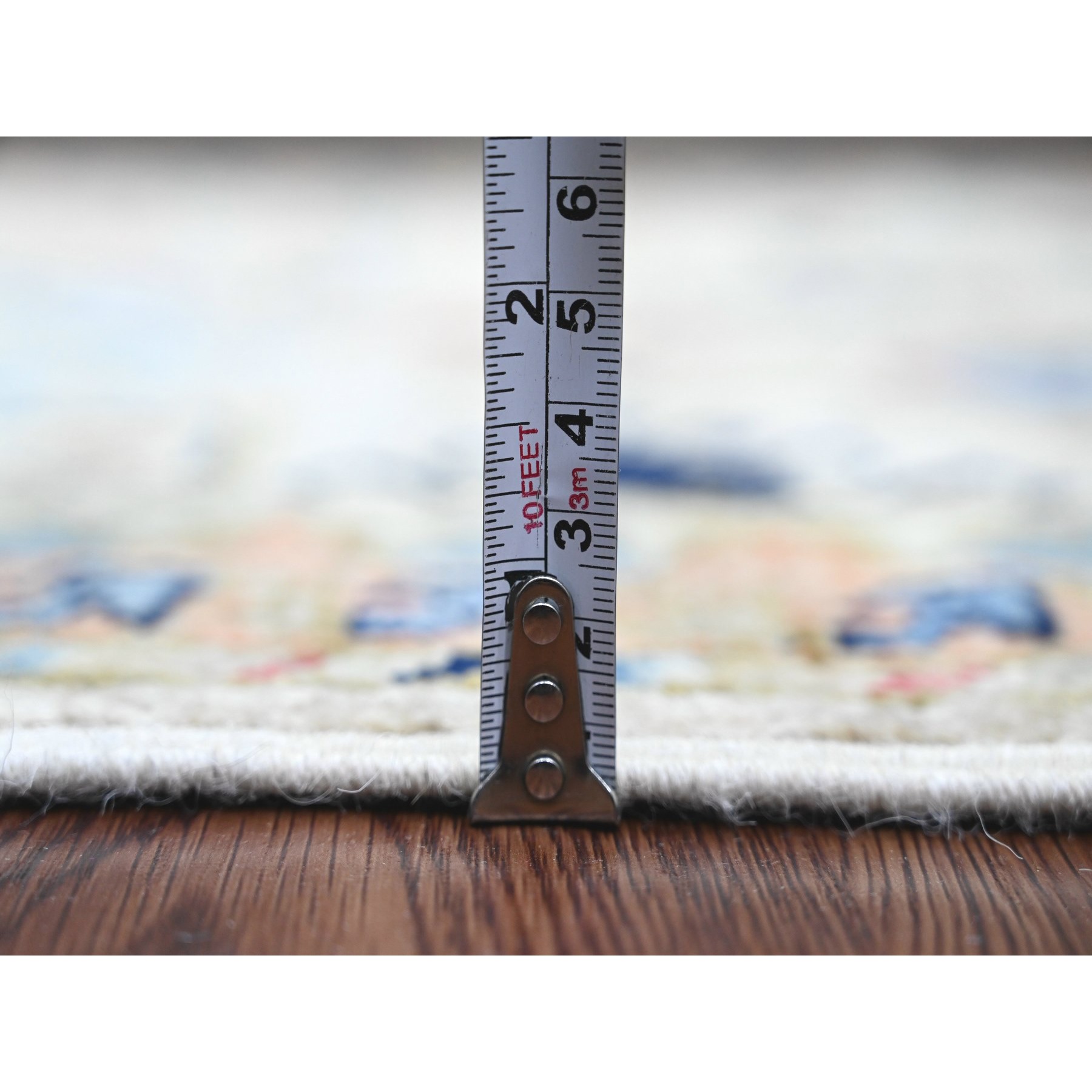 2'7"x9'8" Chiffon White, Aryana Collection, All Over Caucasian Gul Motifs, High Mountain Wool, Hand Knotted, Vegetable Dyes, Runner, Oriental Rug Sh20632
