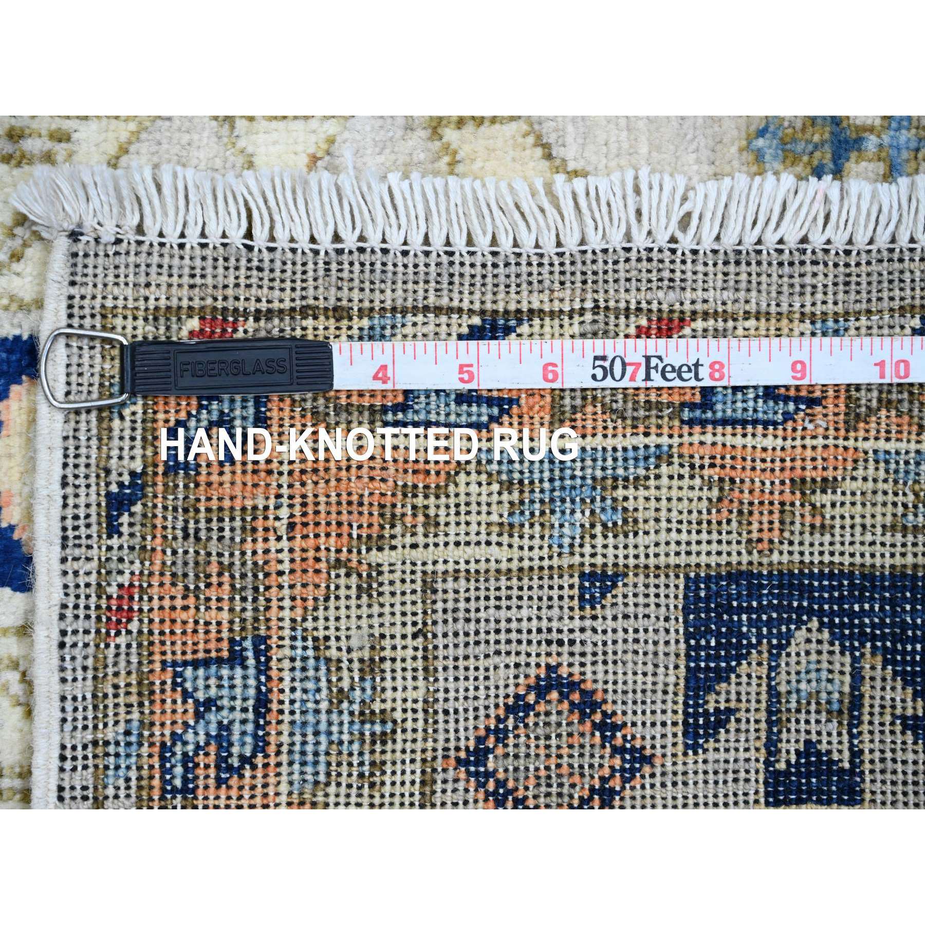 2'7"x9'8" Chiffon White, Aryana Collection, All Over Caucasian Gul Motifs, High Mountain Wool, Hand Knotted, Vegetable Dyes, Runner, Oriental Rug Sh20632