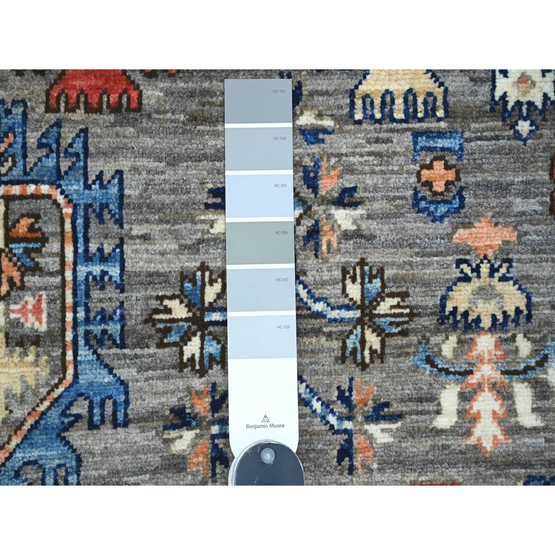 3'x4'10" Sonic Gray, Aryana Grade, Caucasian Inspired Antiqued Design, High Mountain Wool, Hand Knotted, Vegetable Dyes, Oriental Rug Sh20633