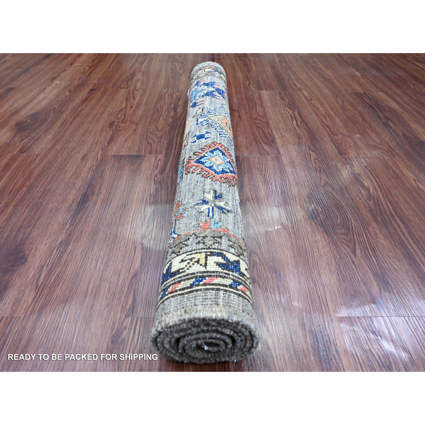 3'x4'10" Sonic Gray, Aryana Grade, Caucasian Inspired Antiqued Design, High Mountain Wool, Hand Knotted, Vegetable Dyes, Oriental Rug Sh20633