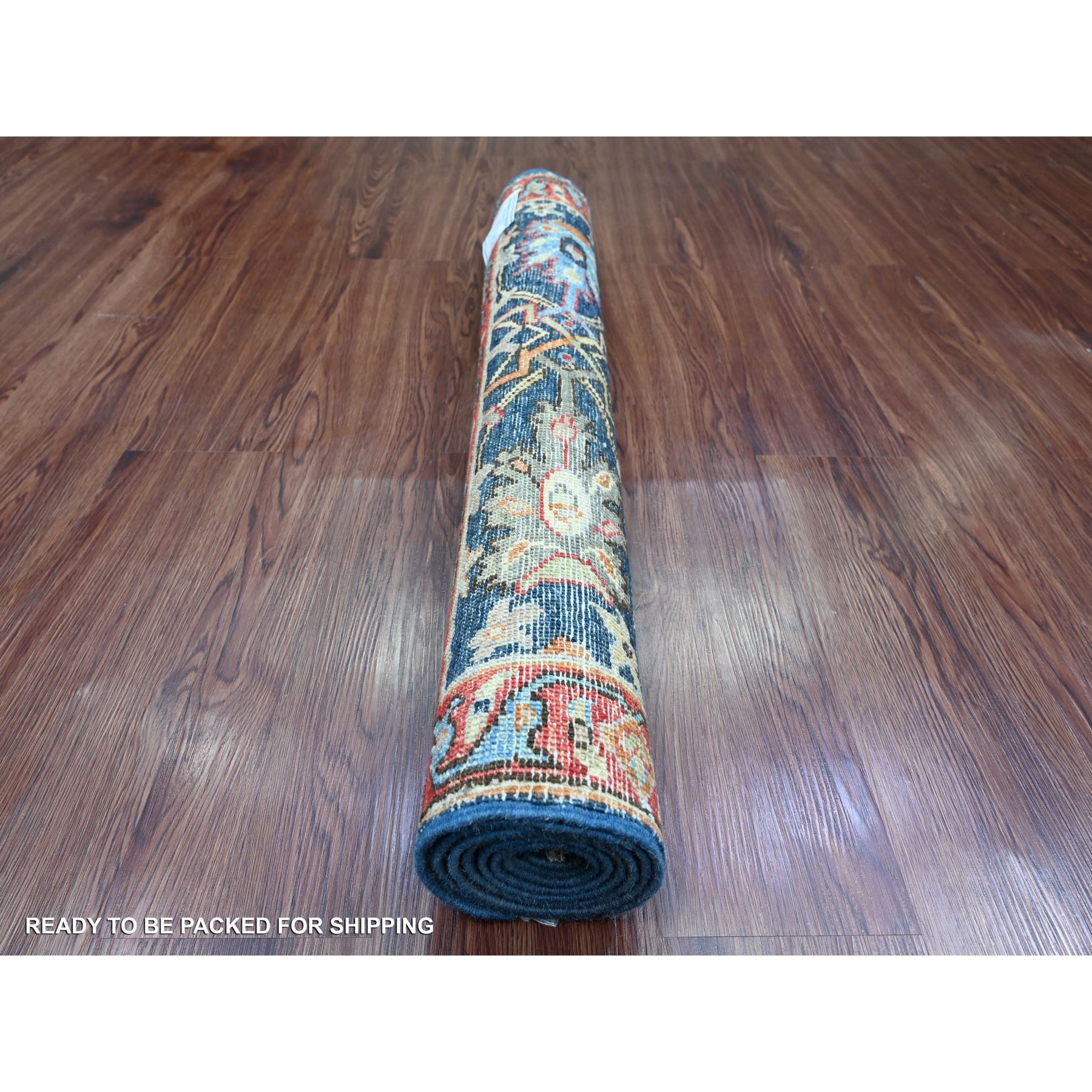 3'x5'8" Aegean Blue, Aryana Collection, Peshawar with Bijar Garus Design, High Mountain Wool, Hand Knotted, Vegetable Dyes, Densely Woven, Runner, Oriental Rug Sh20634