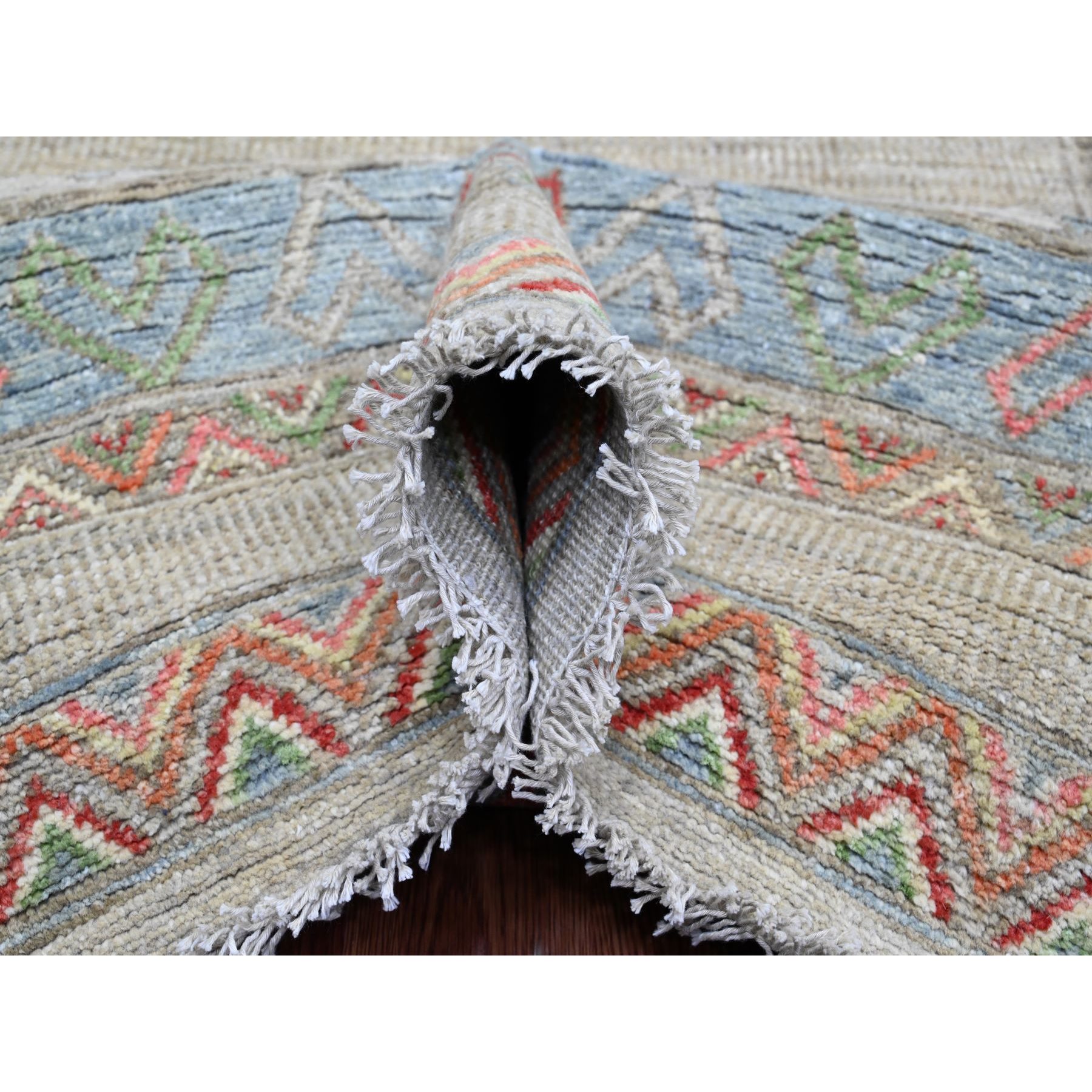 8'8"x11'8" Bone White, Peshawar with Berber Influence, Geometric Design, Denser Weave, High Mountain Wool, Hand Knotted, Oriental Rug Sh20636