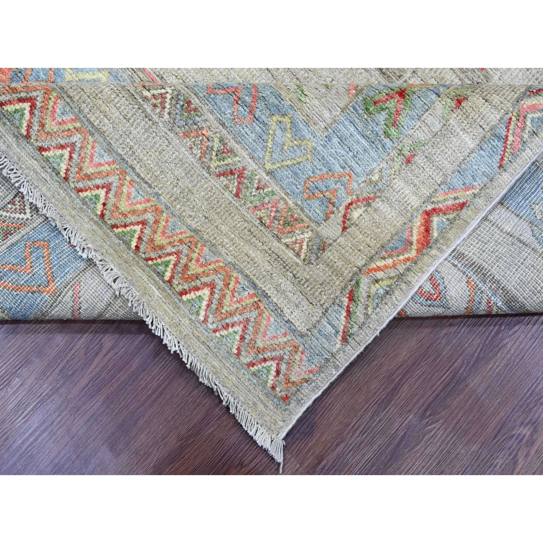 8'8"x11'8" Bone White, Peshawar with Berber Influence, Geometric Design, Denser Weave, High Mountain Wool, Hand Knotted, Oriental Rug Sh20636