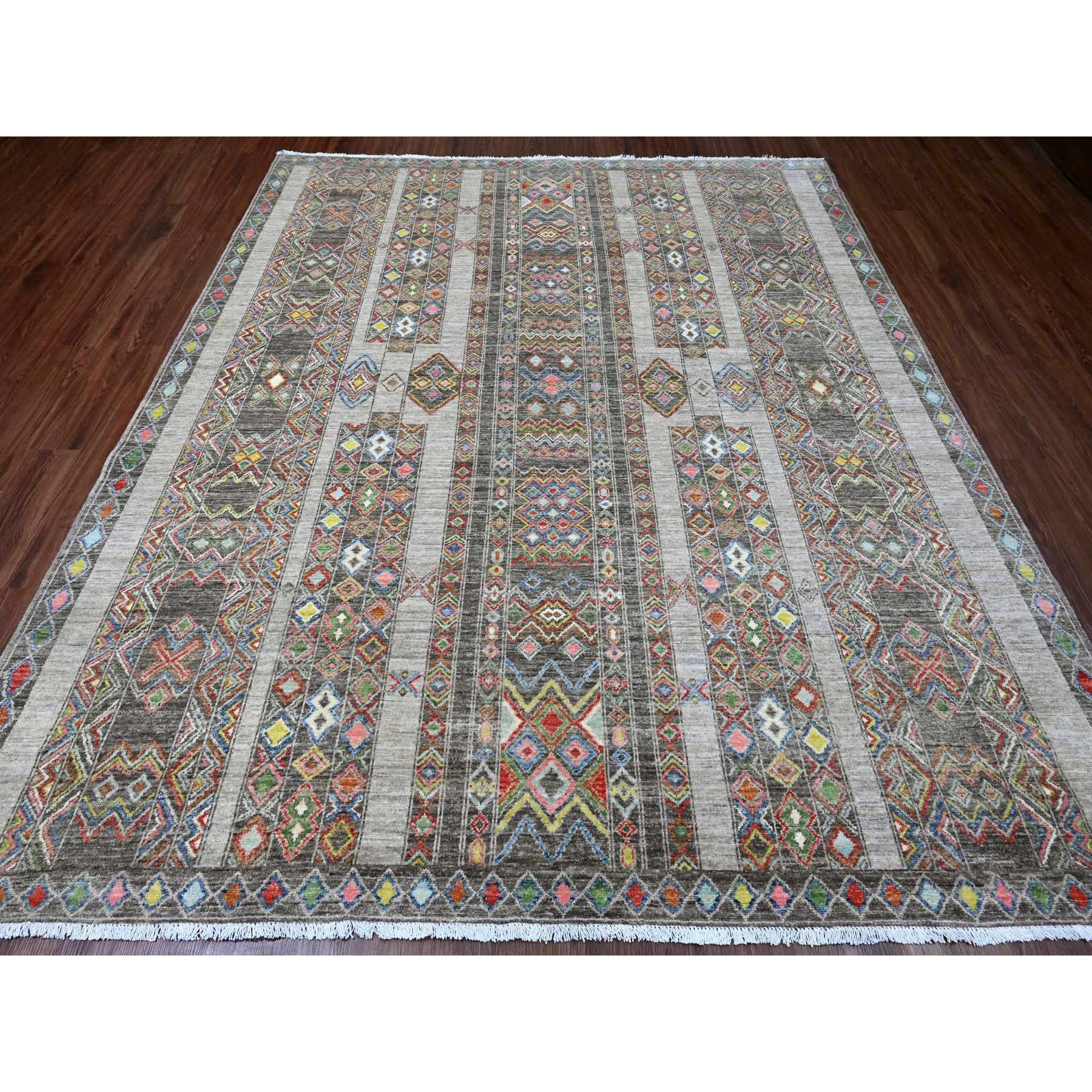 8'1"x9'6" Carbon Gray, Intricate Geometric Design, Berber Influence, Denser Weave, High Mountain Wool, Hand Knotted, Oriental Rug Sh20637
