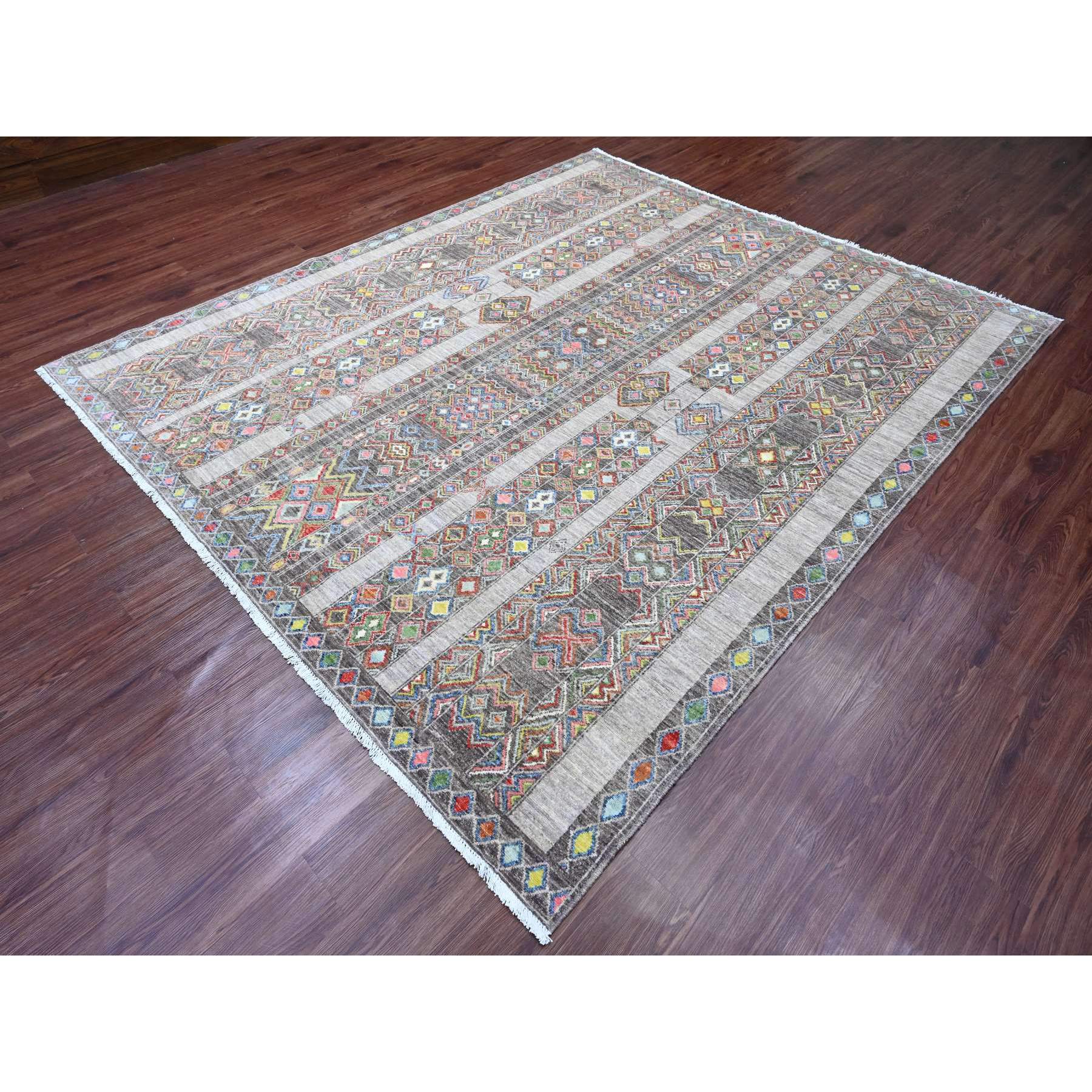 8'1"x9'6" Carbon Gray, Intricate Geometric Design, Berber Influence, Denser Weave, High Mountain Wool, Hand Knotted, Oriental Rug Sh20637