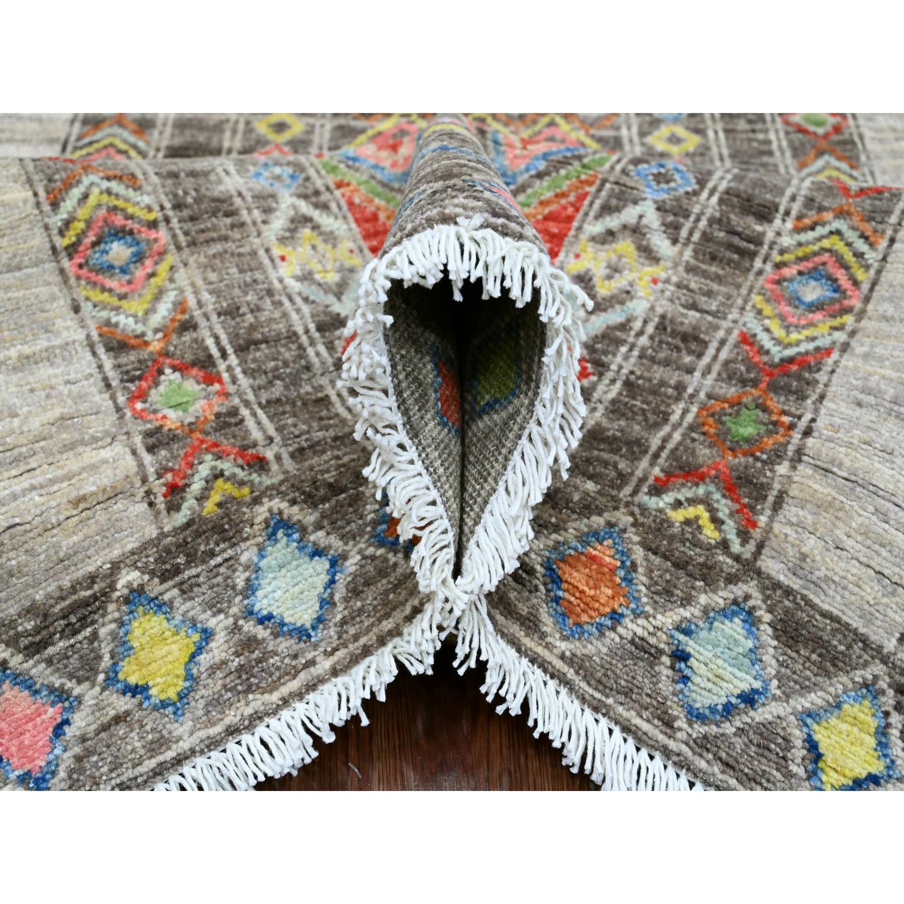 8'1"x9'6" Carbon Gray, Intricate Geometric Design, Berber Influence, Denser Weave, High Mountain Wool, Hand Knotted, Oriental Rug Sh20637