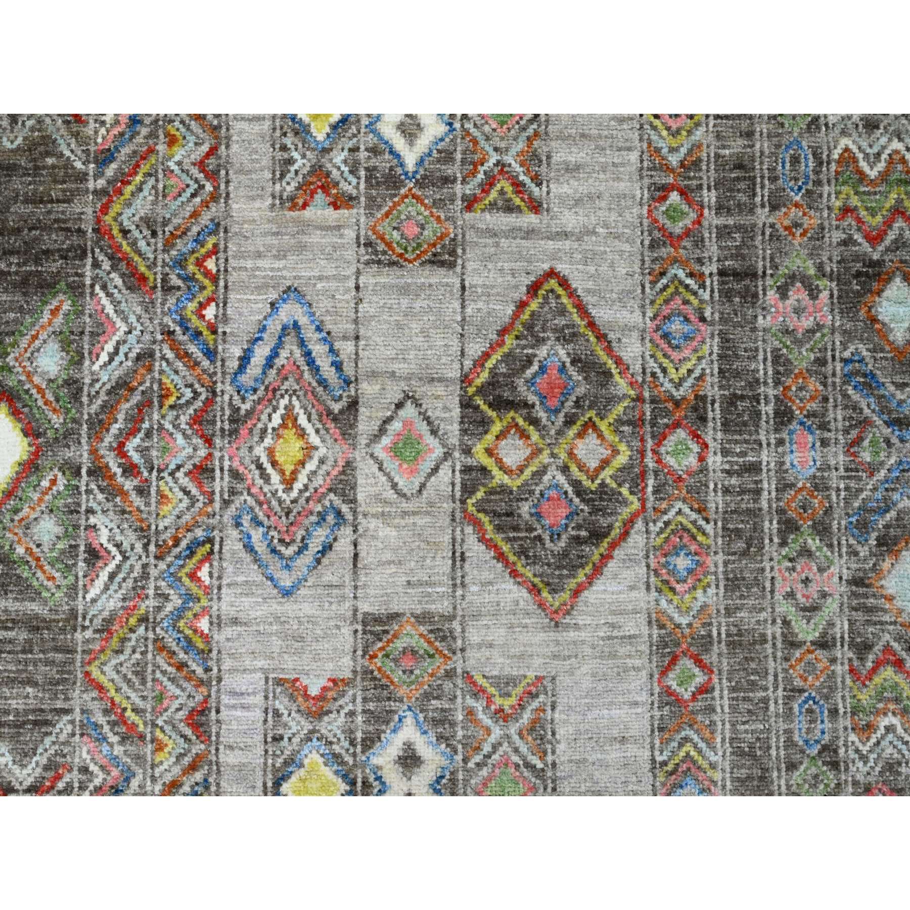 8'1"x9'6" Carbon Gray, Intricate Geometric Design, Berber Influence, Denser Weave, High Mountain Wool, Hand Knotted, Oriental Rug Sh20637