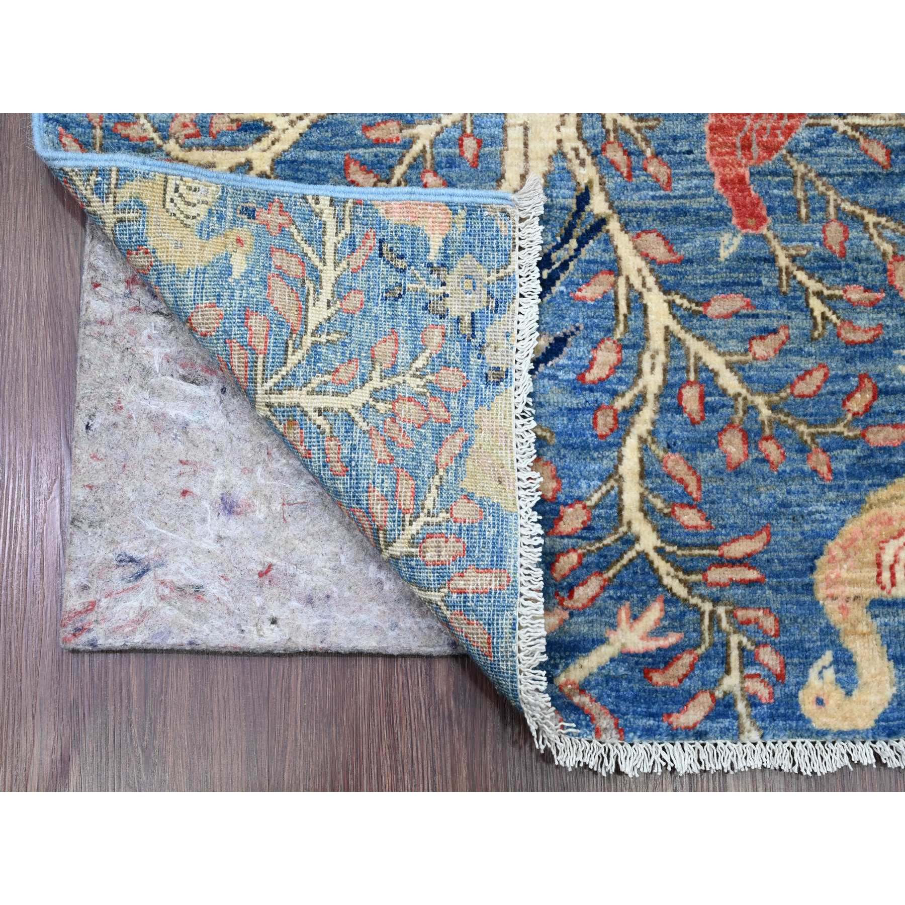 2'10"x23'6" Bayern Blue, Afghan Peshawar with Birds of Paradise Design, Soft Wool, Natural Dyes, Hand Knotted, XL Runner, Oriental Rug Sh20638
