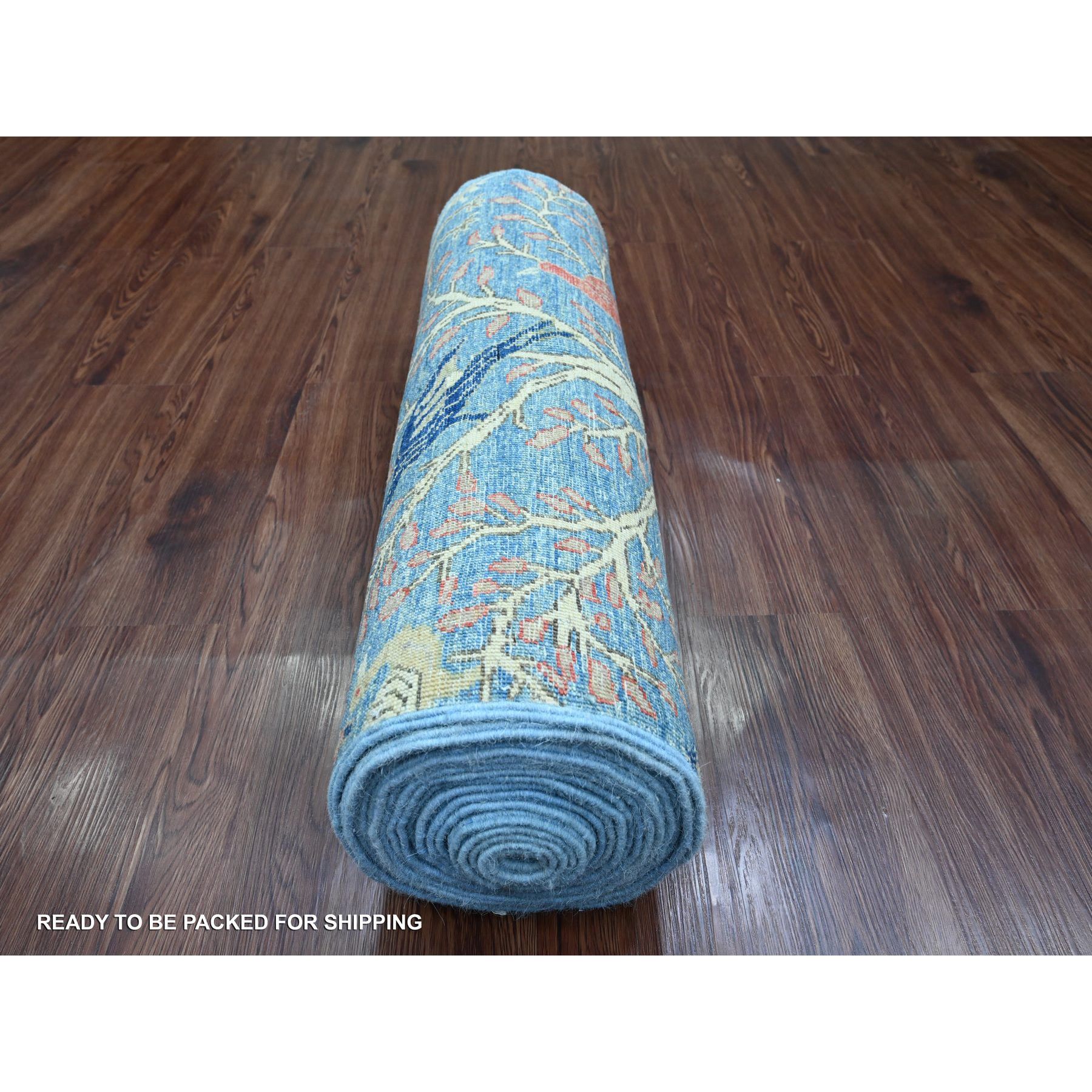 2'10"x23'6" Bayern Blue, Afghan Peshawar with Birds of Paradise Design, Soft Wool, Natural Dyes, Hand Knotted, XL Runner, Oriental Rug Sh20638
