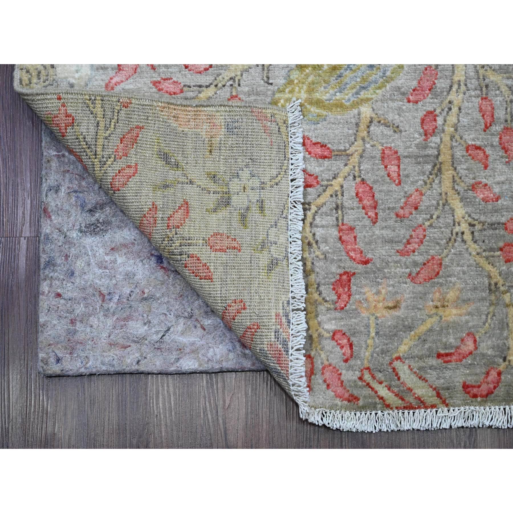 3'x23'10" Dark Vanilla Brown, Afghan Peshawar with Birds of Paradise Design, Soft Wool, Hand Knotted, Natural Dyes, XL Runner, Oriental Rug Sh20639