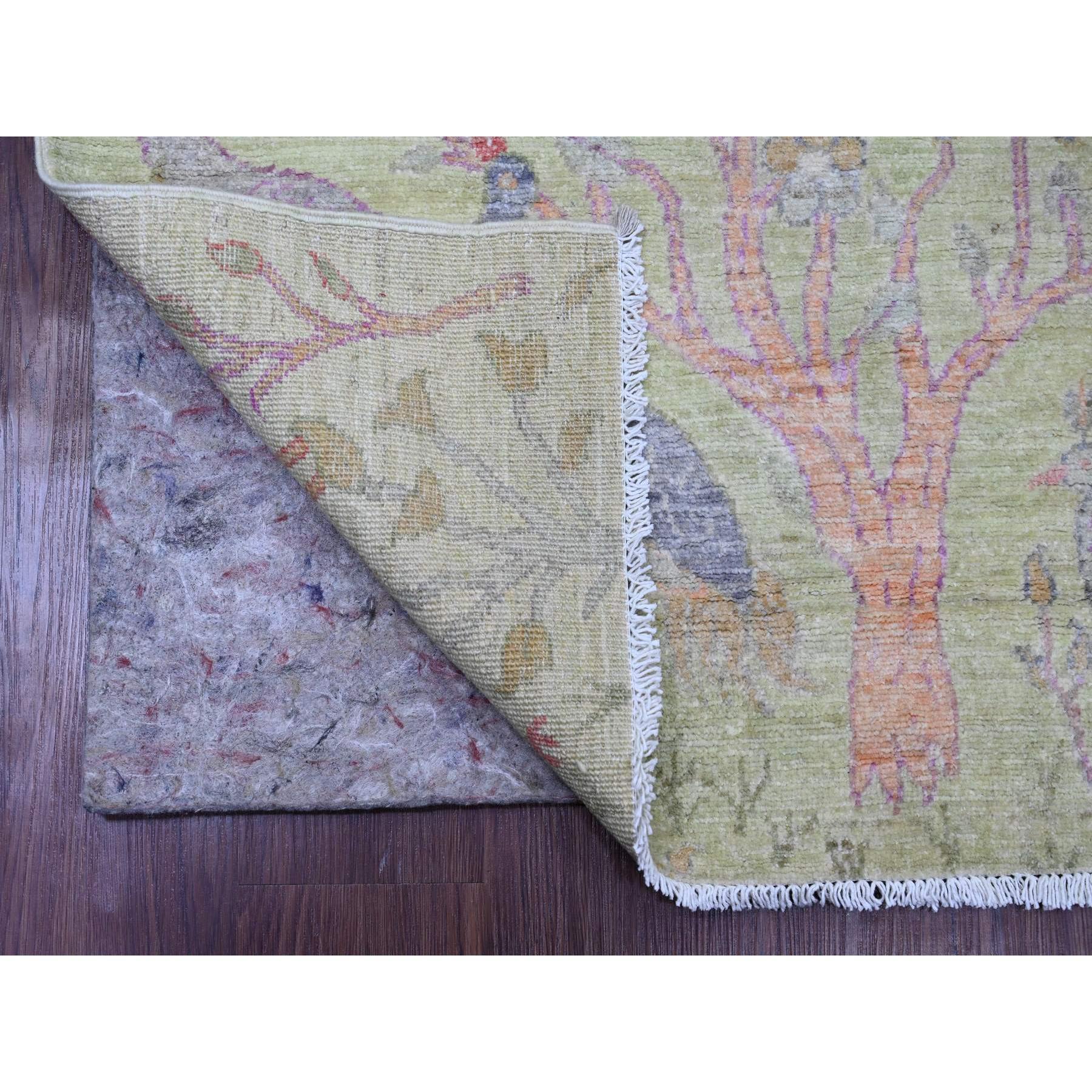 2'7"x11'9" Mint Green, Afghan Peshawar with Birds of Paradise Design, Hand Knotted, Soft Wool, Vegetable Dyes, Runner, Oriental Rug Sh20640