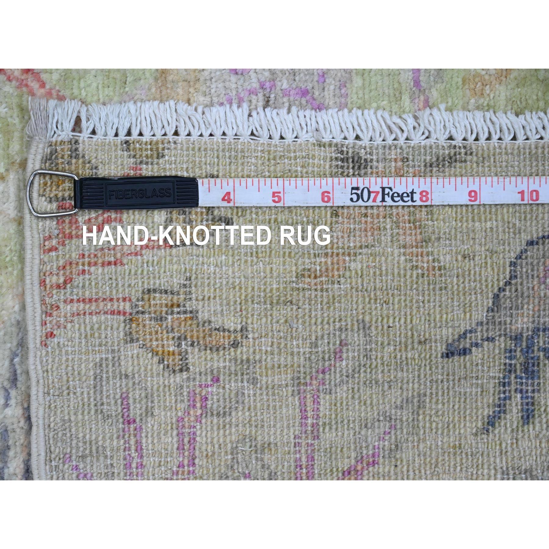 2'7"x11'9" Mint Green, Afghan Peshawar with Birds of Paradise Design, Hand Knotted, Soft Wool, Vegetable Dyes, Runner, Oriental Rug Sh20640