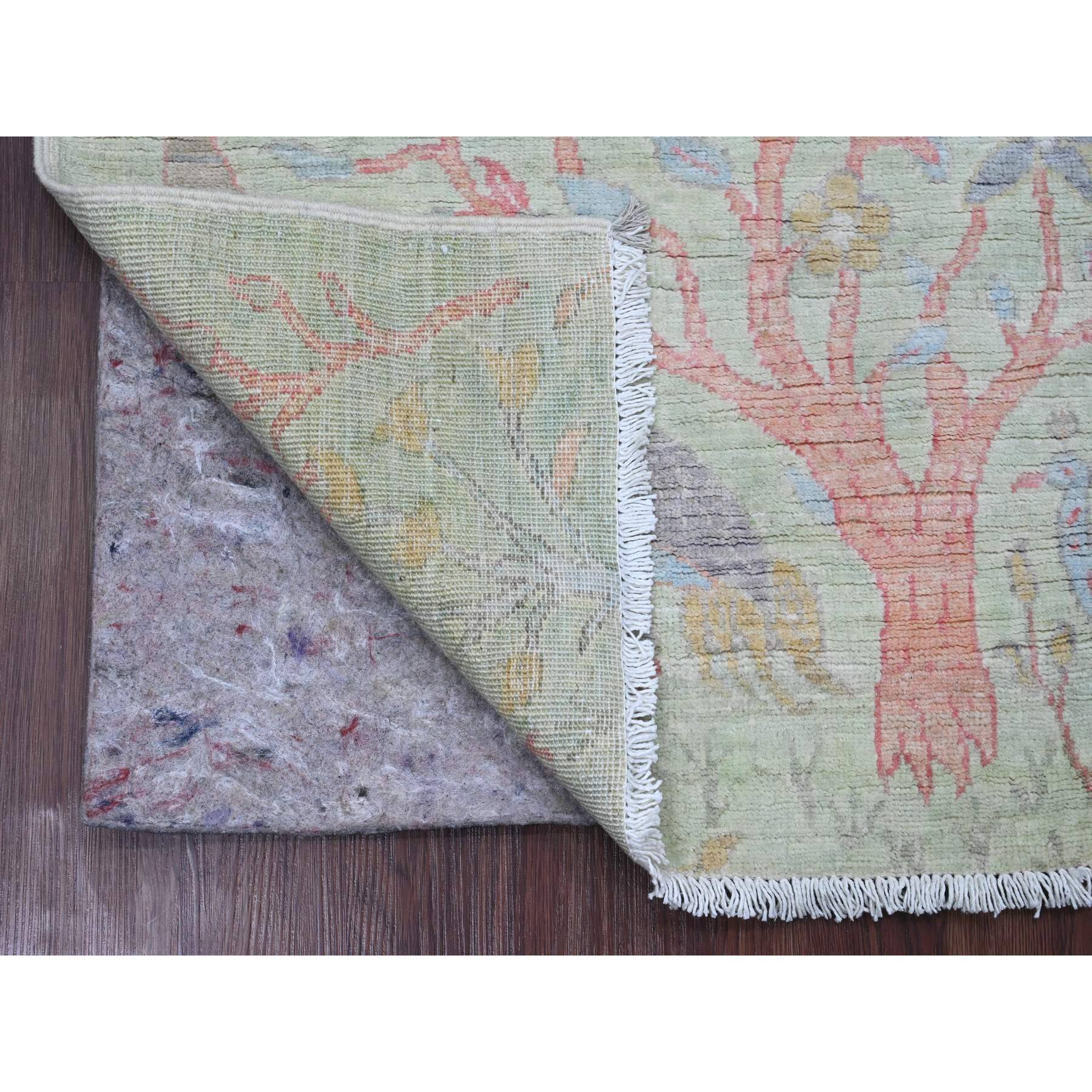 2'6"x5'7" Laurel Green, Hand Knotted, Afghan Peshawar with Birds of Paradise Design, Soft Wool, Veggie Dyes, Short Runner, Oriental Rug Sh20641
