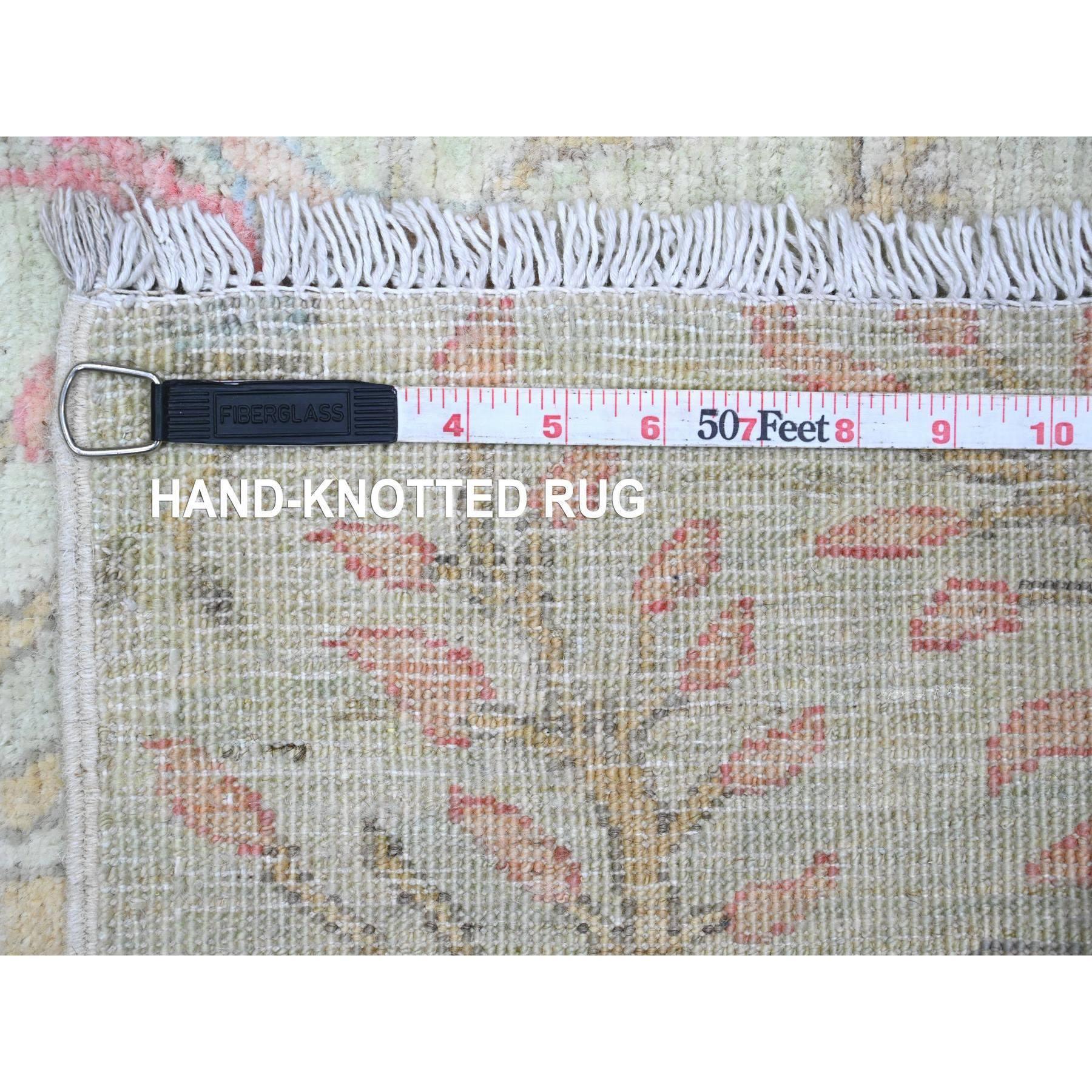 2'6"x5'7" Laurel Green, Hand Knotted, Afghan Peshawar with Birds of Paradise Design, Soft Wool, Veggie Dyes, Short Runner, Oriental Rug Sh20641