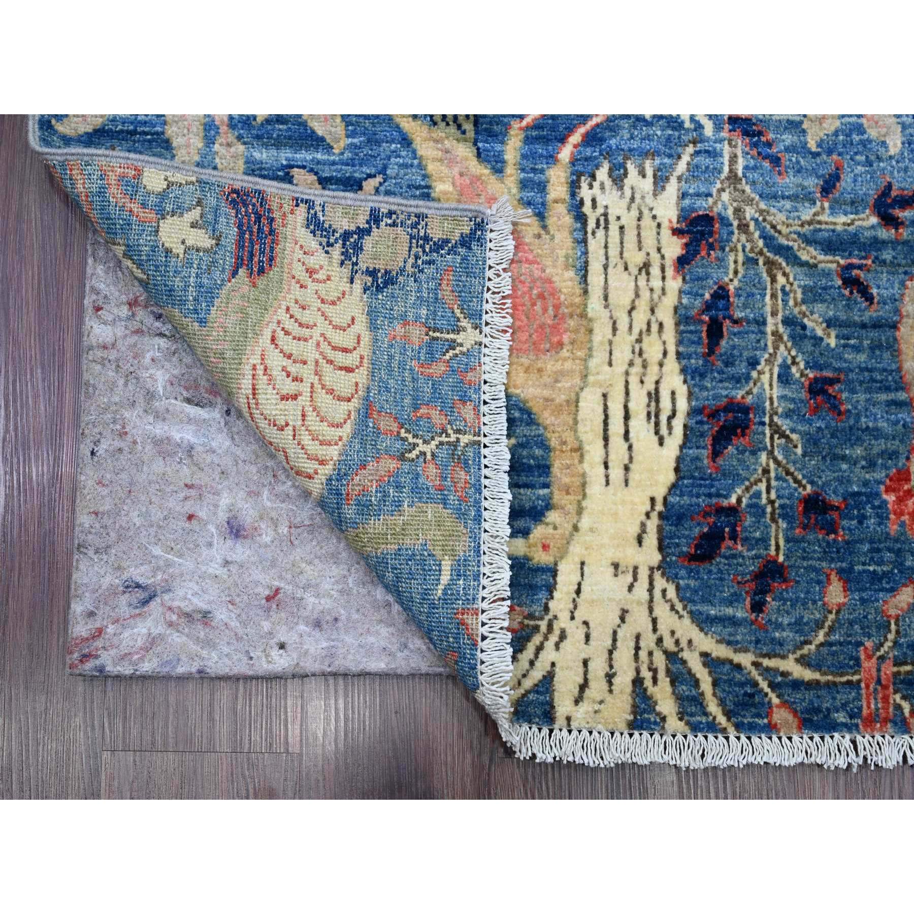 3'1"x21'2" Bayern Blue, Afghan Peshawar with Birds of Paradise Design, Hand Knotted, Soft Wool, Vegetable Dyes, XL Runner, Oriental Rug Sh20642