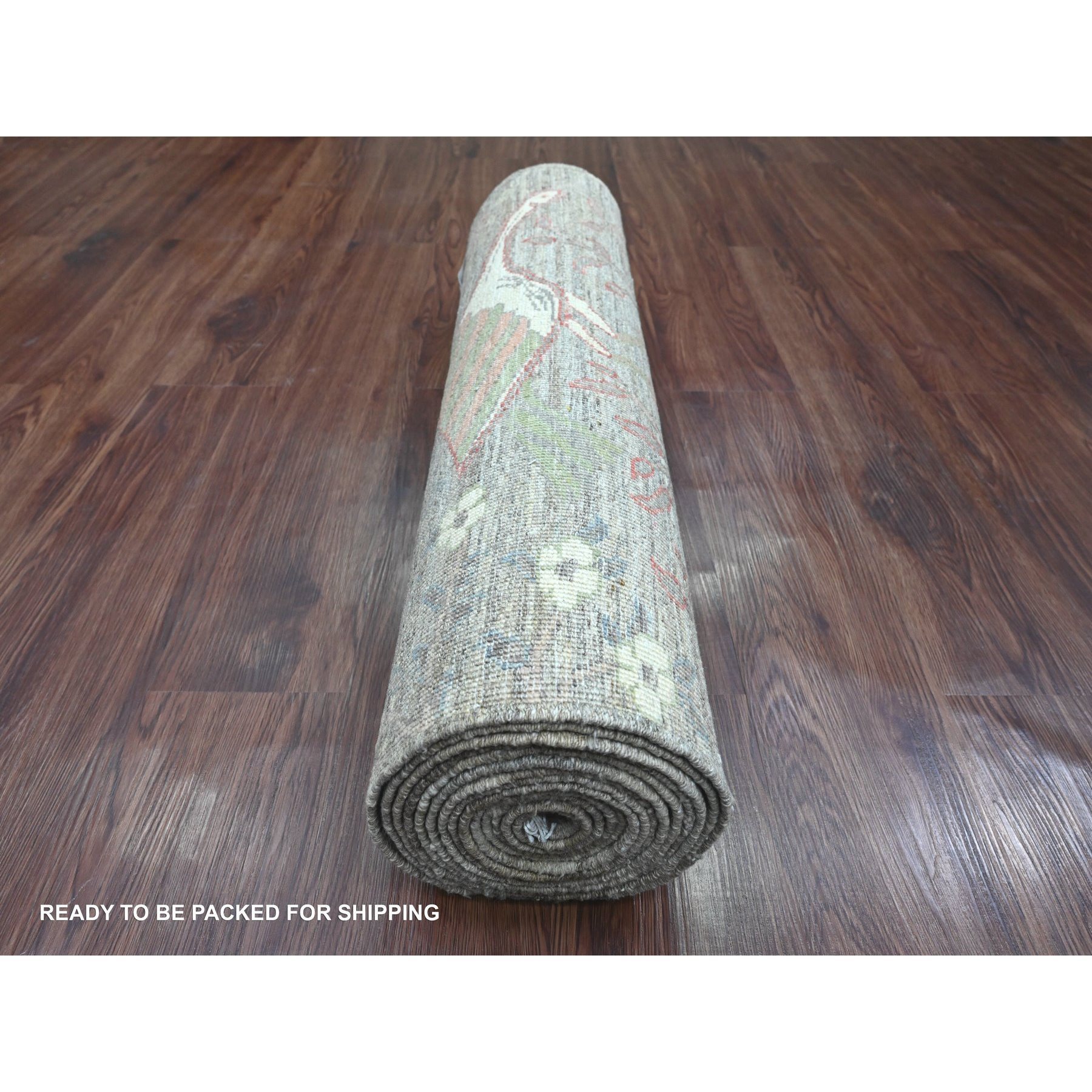 2'9"x15'9" Medium Brown, Hand Knotted, Afghan Peshawar with Birds of Paradise Design, Vegetable Dyes, Soft Wool, XL Runner, Oriental Rug Sh20643