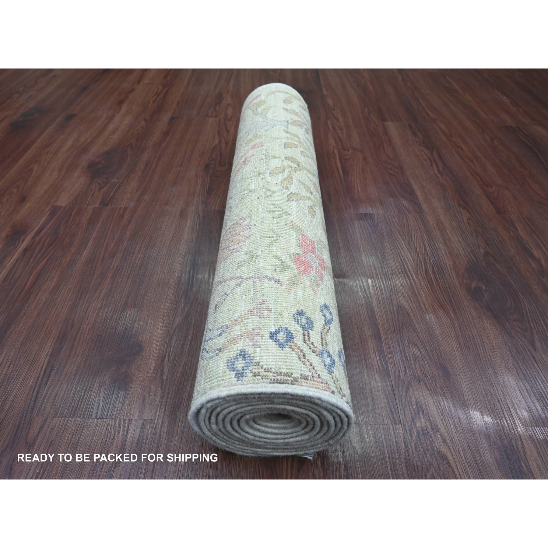 2'6"x9'9" Pistachio Green, Afghan Peshawar with Birds of Paradise Design, Vegetable Dyes, Hand Knotted, Soft Wool, Runner, Oriental Rug Sh20644