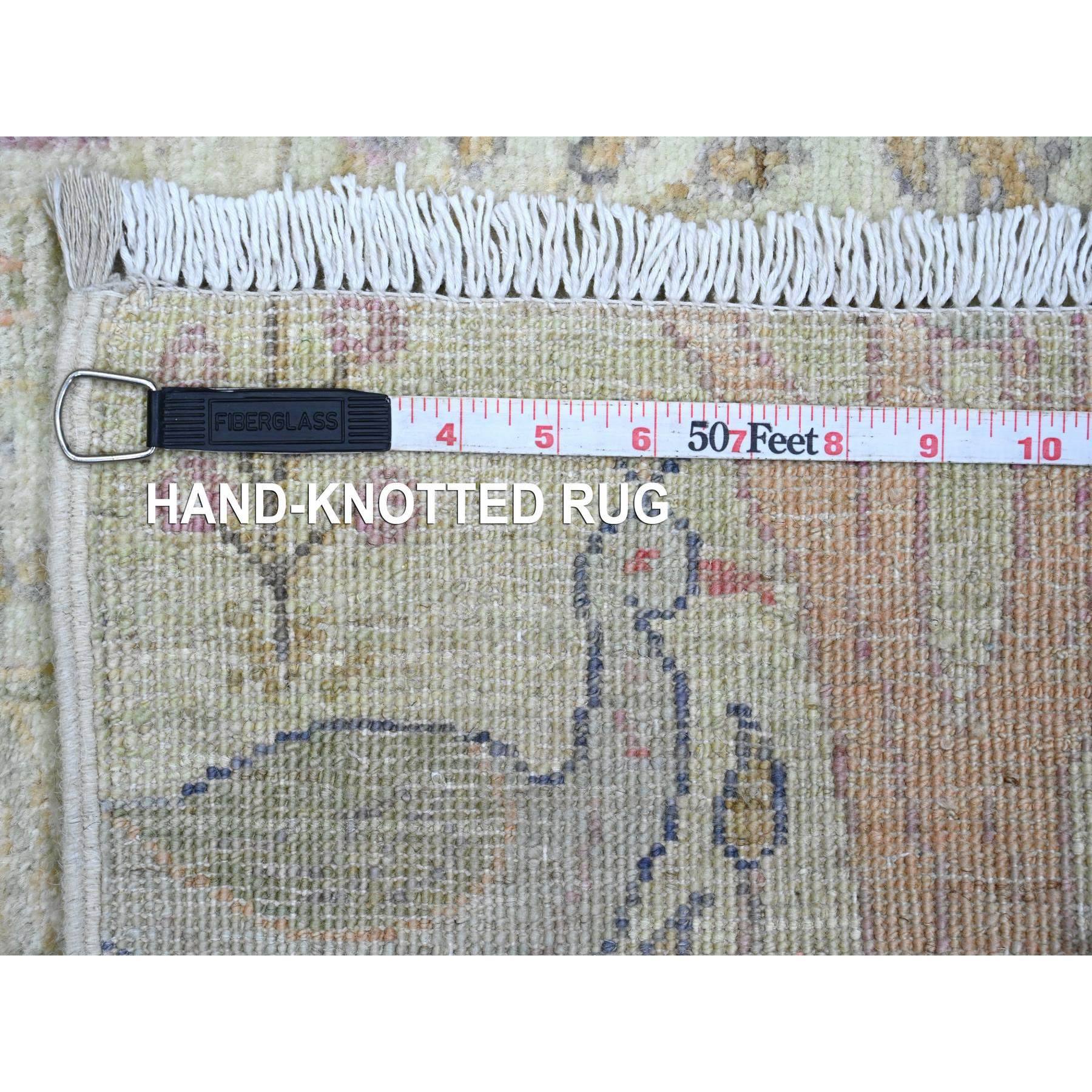 2'6"x9'9" Pistachio Green, Afghan Peshawar with Birds of Paradise Design, Vegetable Dyes, Hand Knotted, Soft Wool, Runner, Oriental Rug Sh20644