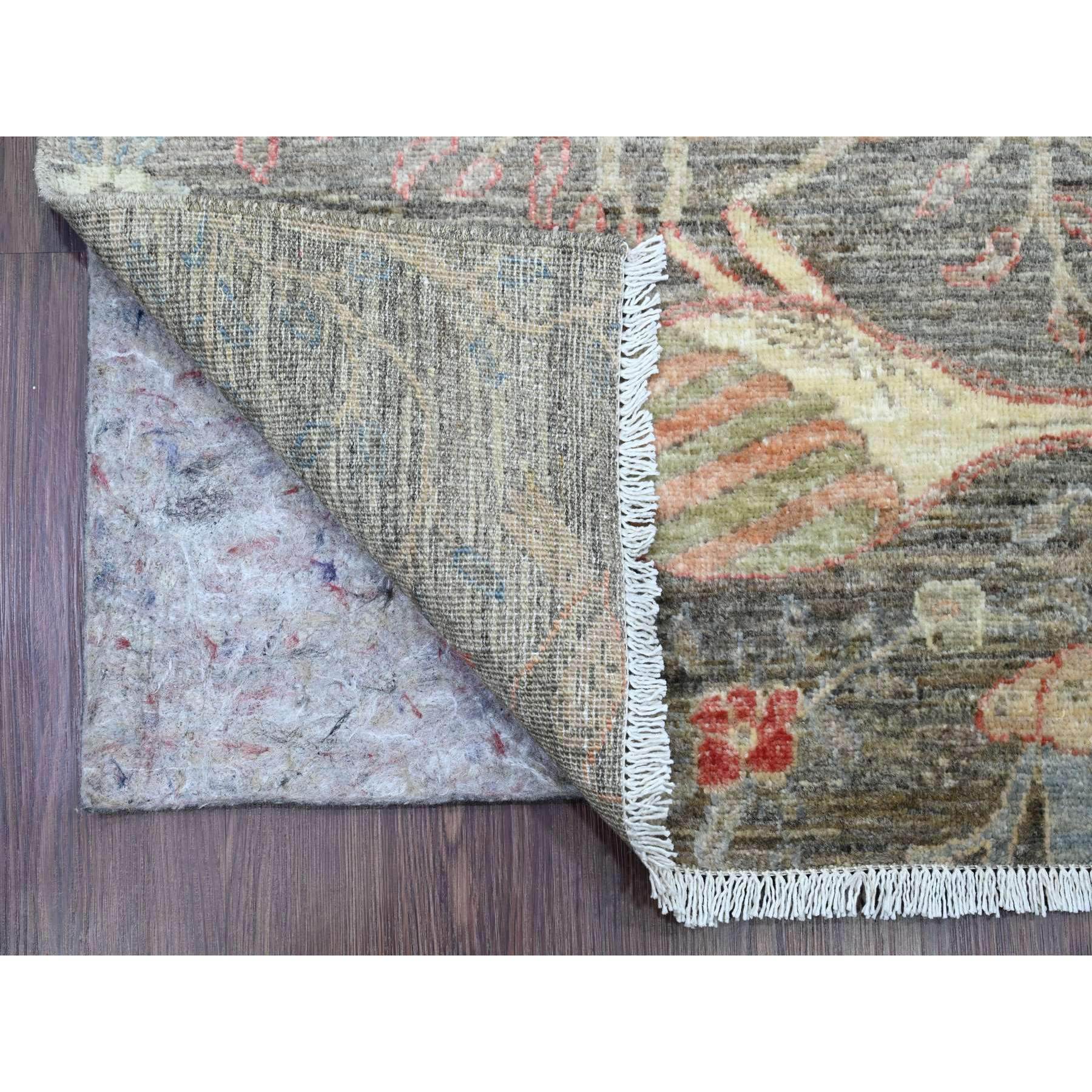 2'9"x15'8" Faded Brown, Afghan Peshawar with Birds of Paradise Design, 100% Soft Wool, Natural Dyes, Hand Knotted, XL Runner, Oriental Rug Sh20645