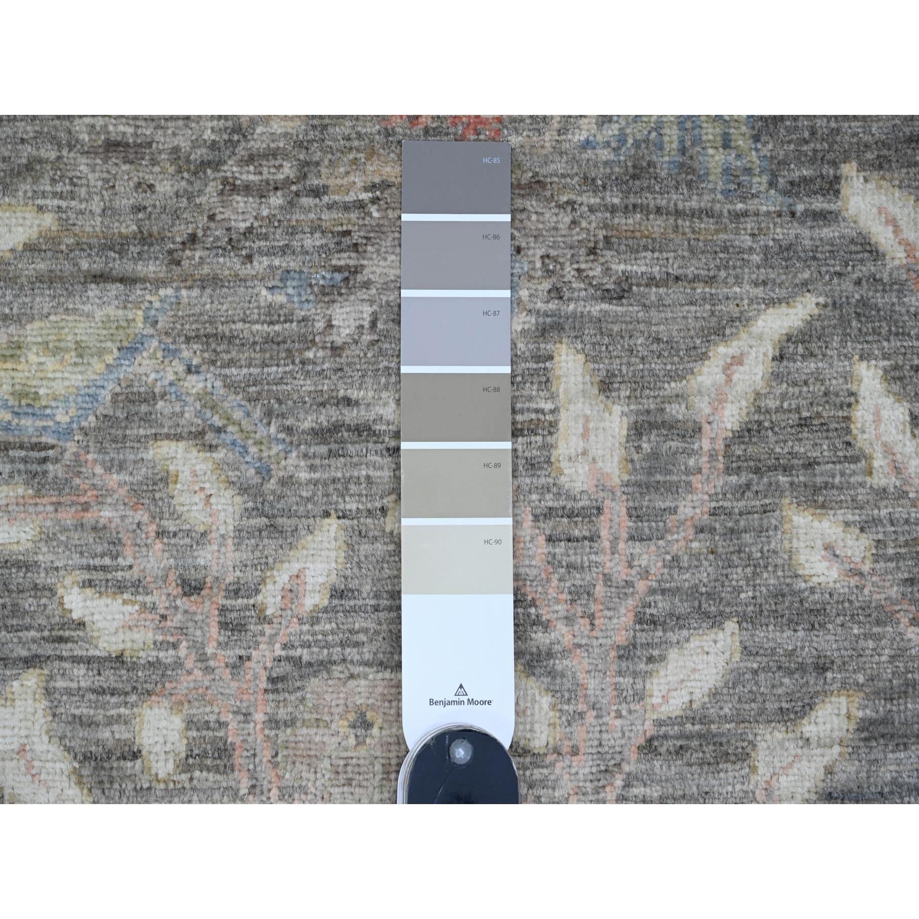 2'9"x15'8" Faded Brown, Afghan Peshawar with Birds of Paradise Design, 100% Soft Wool, Natural Dyes, Hand Knotted, XL Runner, Oriental Rug Sh20645