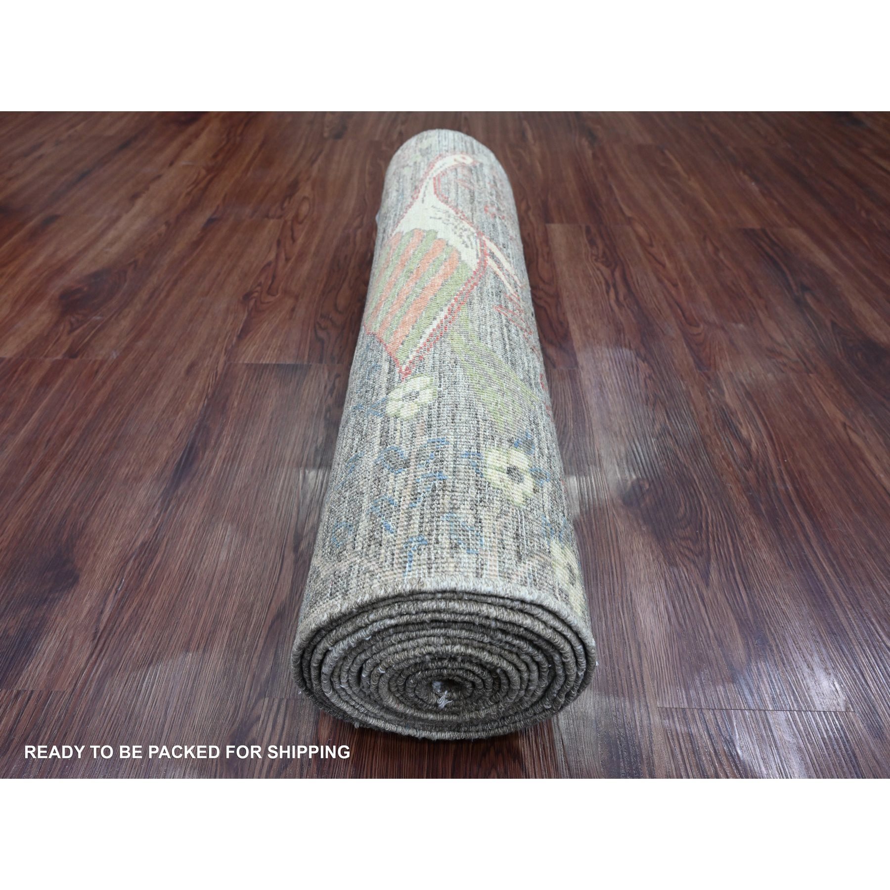 2'9"x15'8" Faded Brown, Afghan Peshawar with Birds of Paradise Design, 100% Soft Wool, Natural Dyes, Hand Knotted, XL Runner, Oriental Rug Sh20645