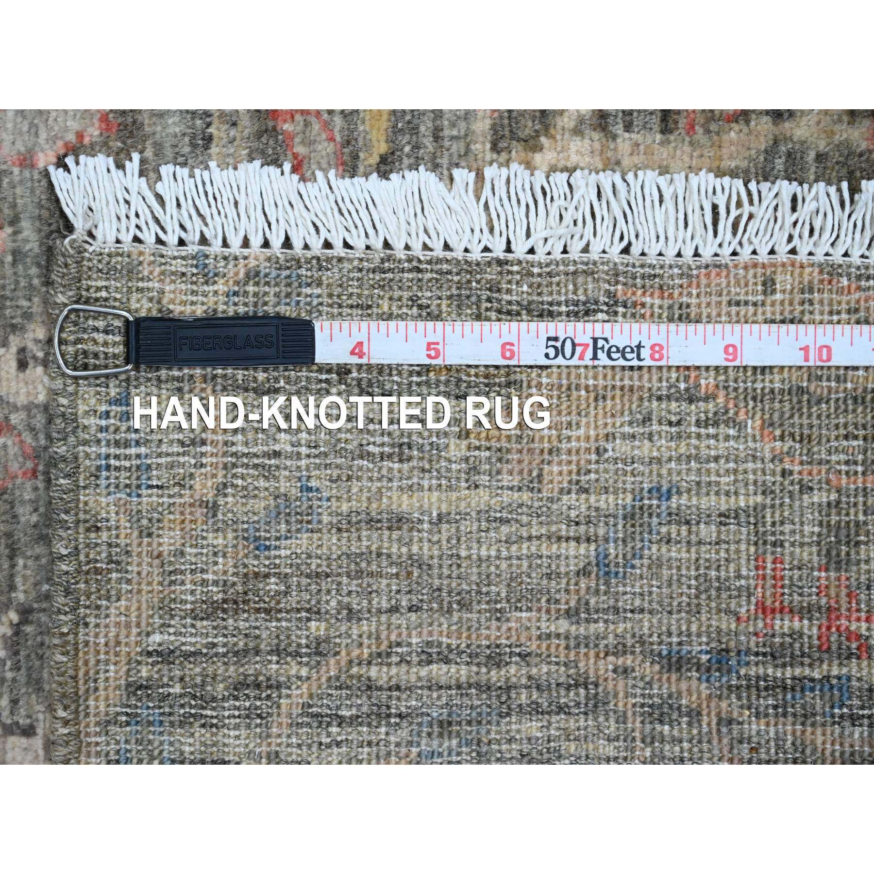 2'9"x15'8" Faded Brown, Afghan Peshawar with Birds of Paradise Design, 100% Soft Wool, Natural Dyes, Hand Knotted, XL Runner, Oriental Rug Sh20645