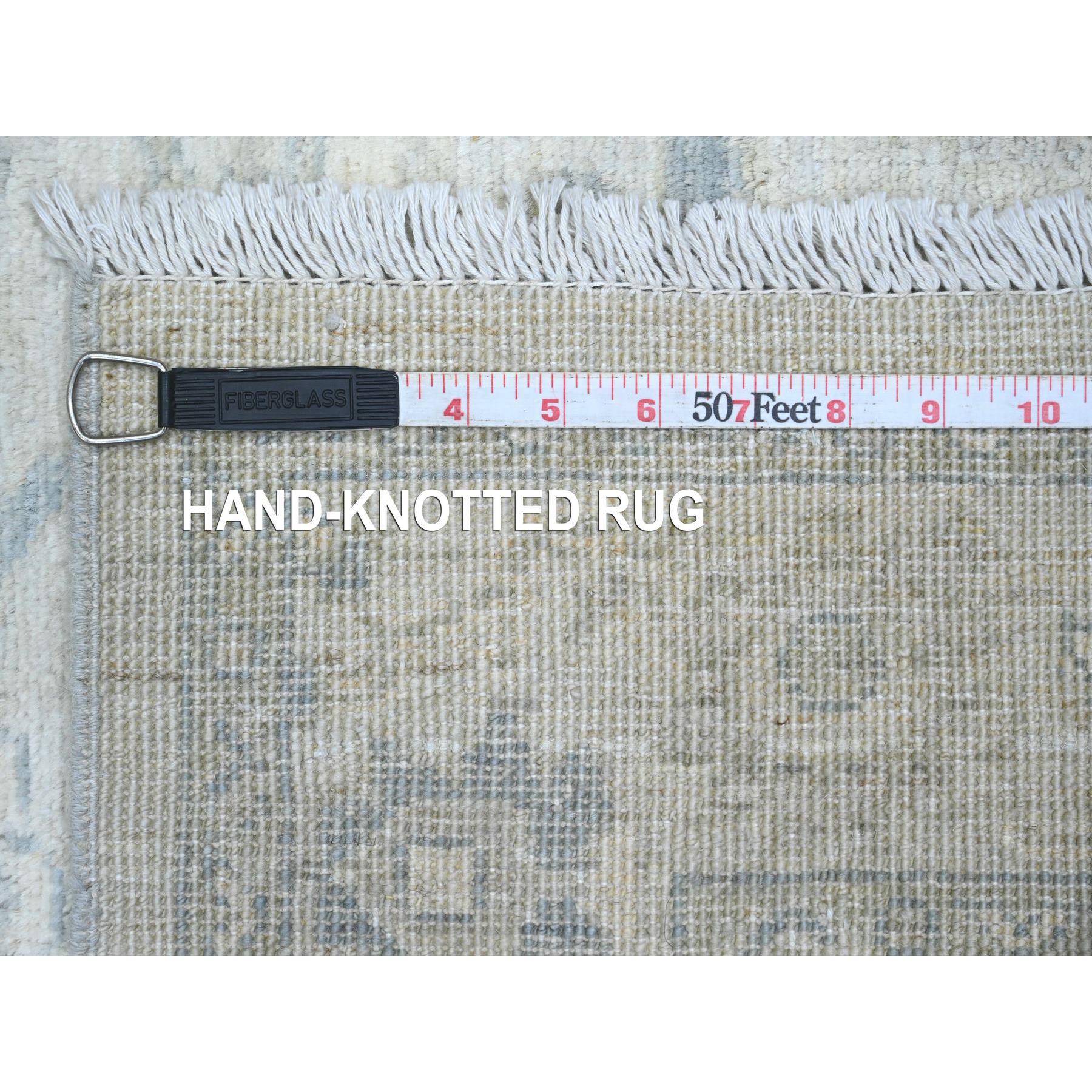 2'9"x9'10" Pristine White, Peshawar with Heriz All Over Design, High Mountain Wool, Densely Woven, Hand Knotted, Runner, Oriental Rug Sh20647