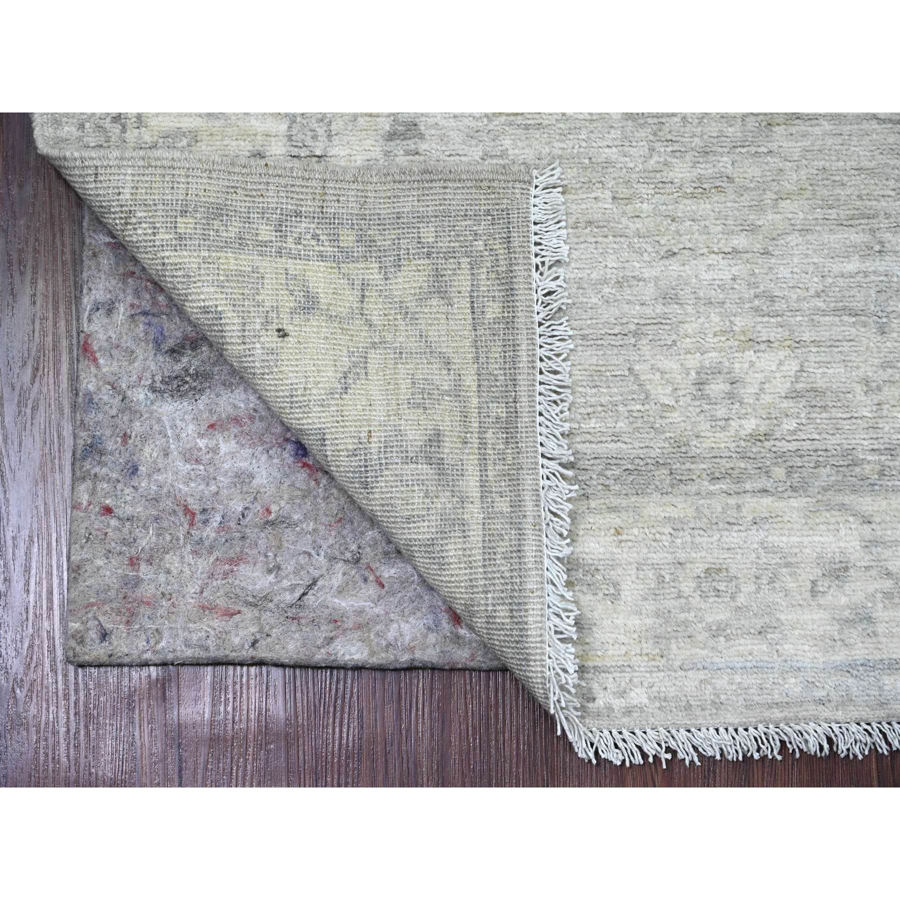 2'8"x10' Cloud Gray, Washed Out Peshawar with Heriz All Over Design, High Mountain Wool, Densely Woven, Hand Knotted, Runner, Oriental Rug Sh20649