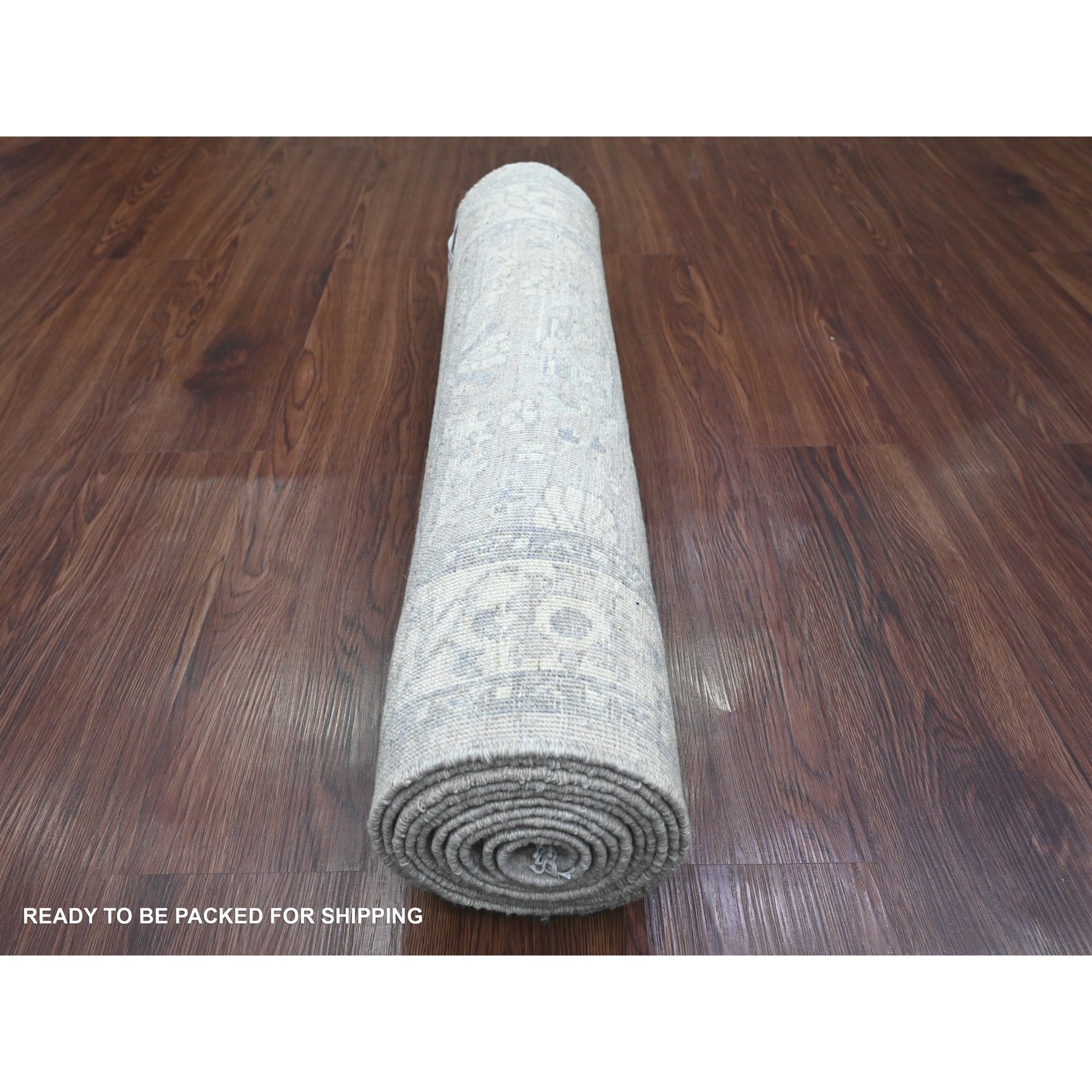 2'8"x10' Cloud Gray, Washed Out Peshawar with Heriz All Over Design, High Mountain Wool, Densely Woven, Hand Knotted, Runner, Oriental Rug Sh20649