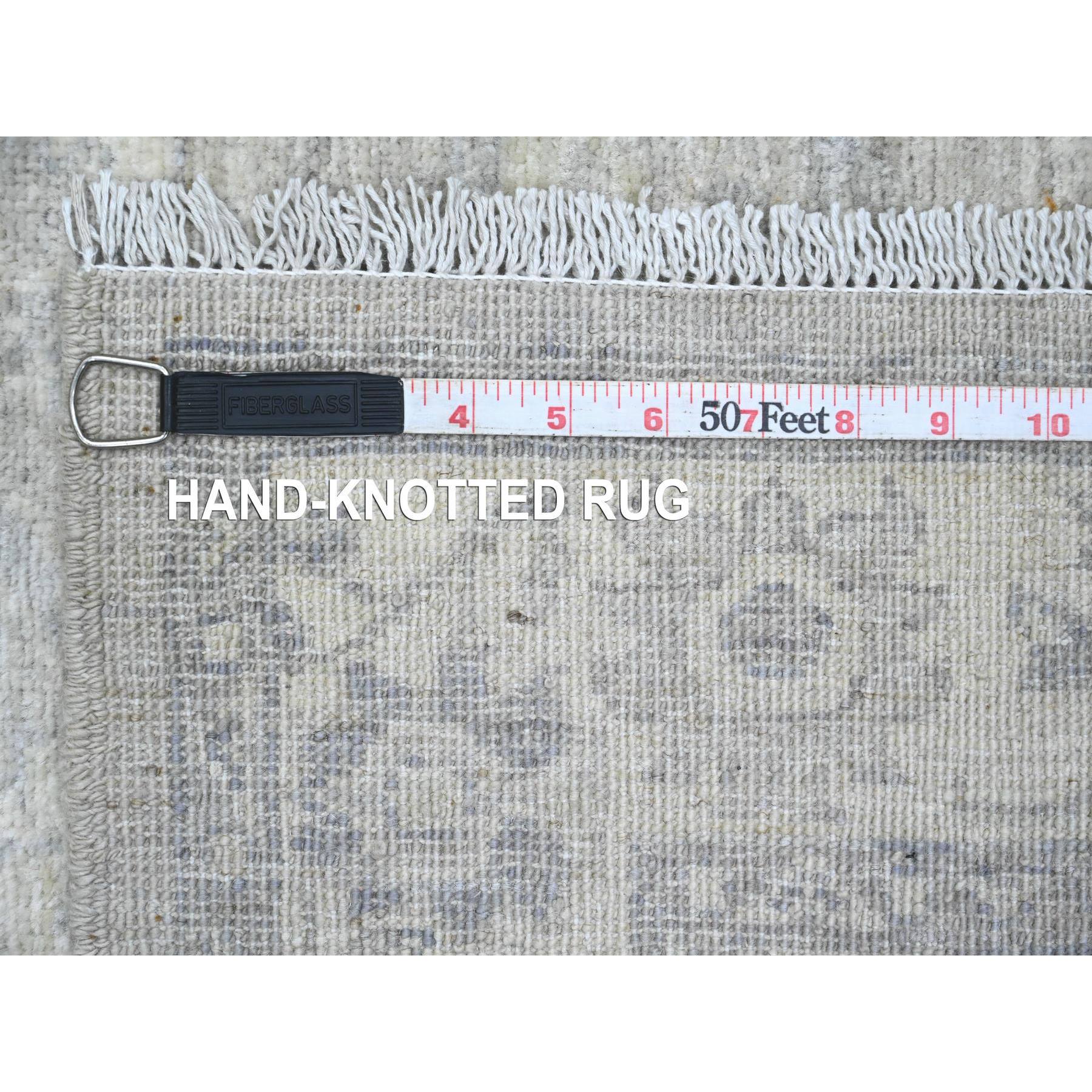 2'8"x10' Cloud Gray, Washed Out Peshawar with Heriz All Over Design, High Mountain Wool, Densely Woven, Hand Knotted, Runner, Oriental Rug Sh20649