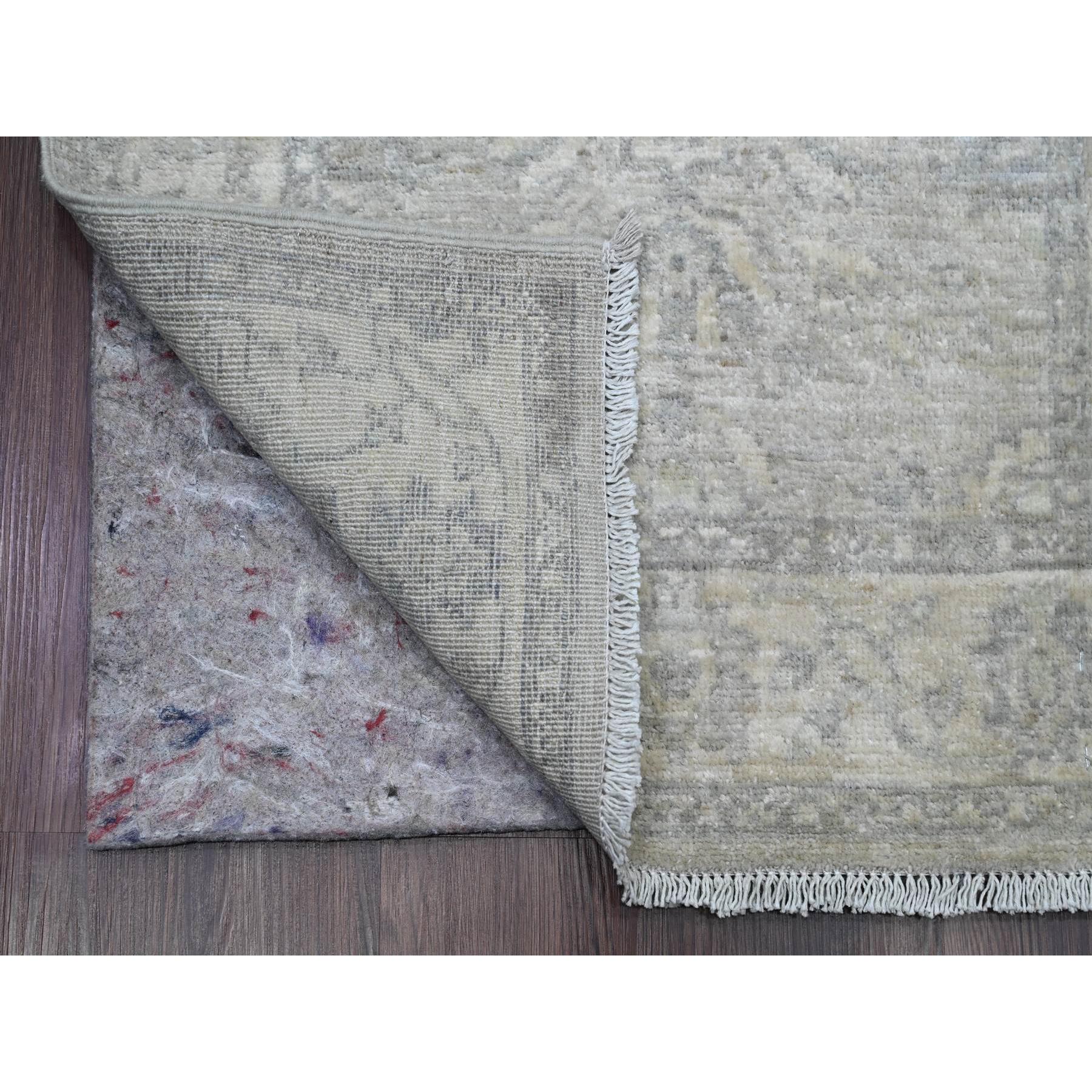 2'4"x29'3" Whisper White, Peshawar with Heriz All Over Design, Densely Woven, High Mountain Wool, Hand Knotted, XL Runner, Oriental Rug Sh20650