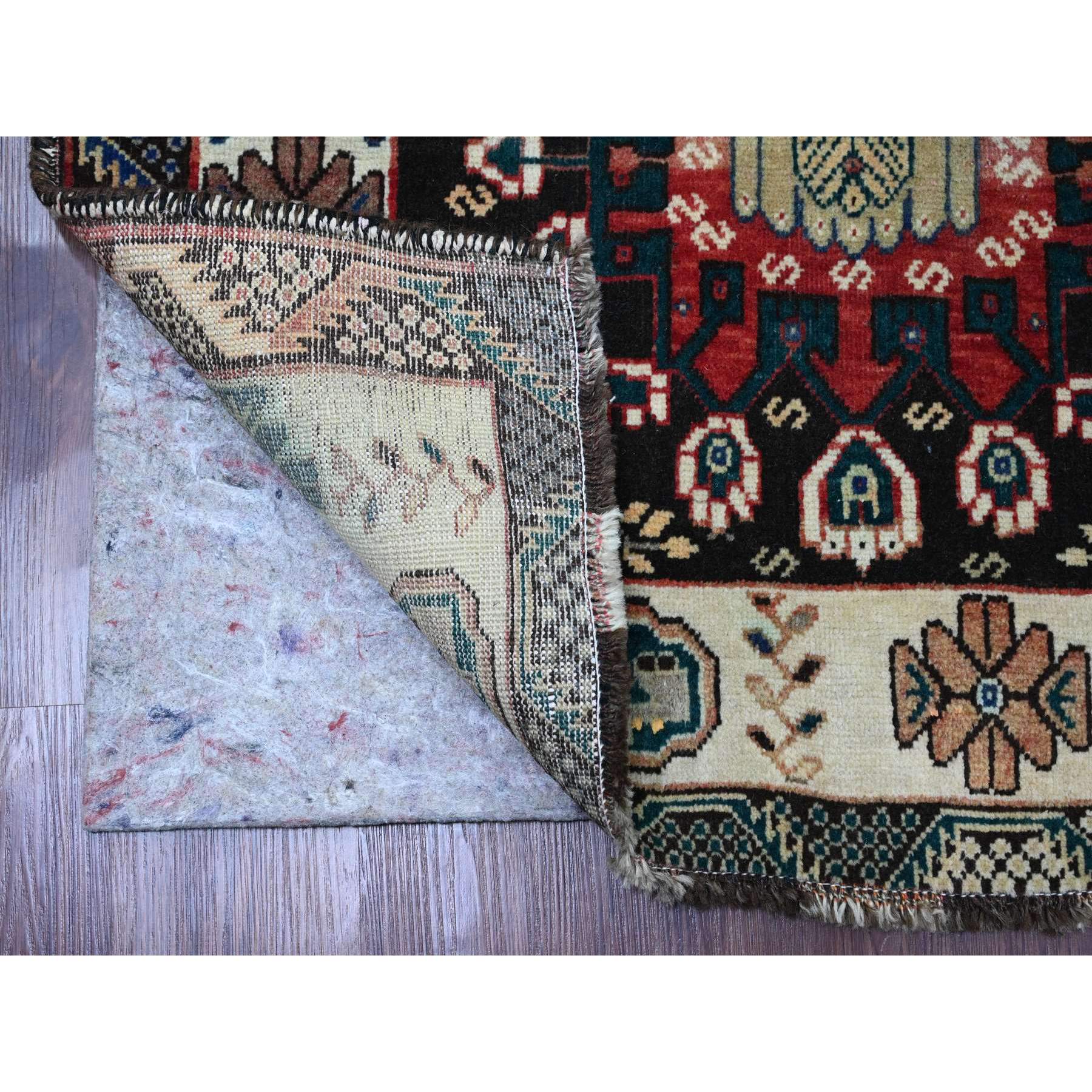 5'9"x9'1" Scarlet Red, Vintage Persian Shiraz with Tribal Design, Good Condition, Clean, Even Wear, Pure Wool, Hand Knotted, Oriental Rug Sh20651