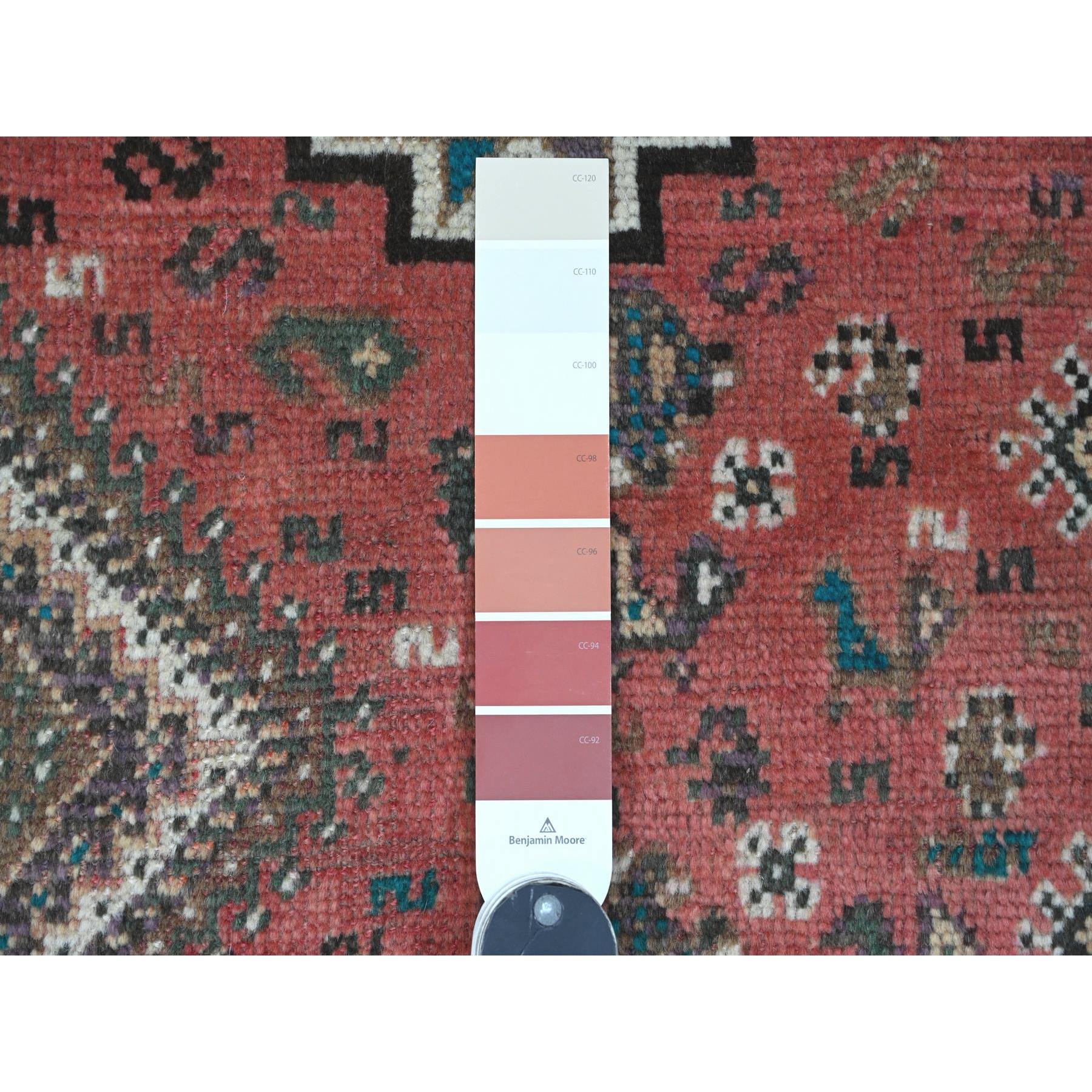 5'7"x8' Blush Red, Vintage Persian Shiraz with Small Bird Figurines and Geometric Design, Good Condition, Clean, Even Wear, Pure Wool, Hand Knotted, Oriental Rug Sh20653