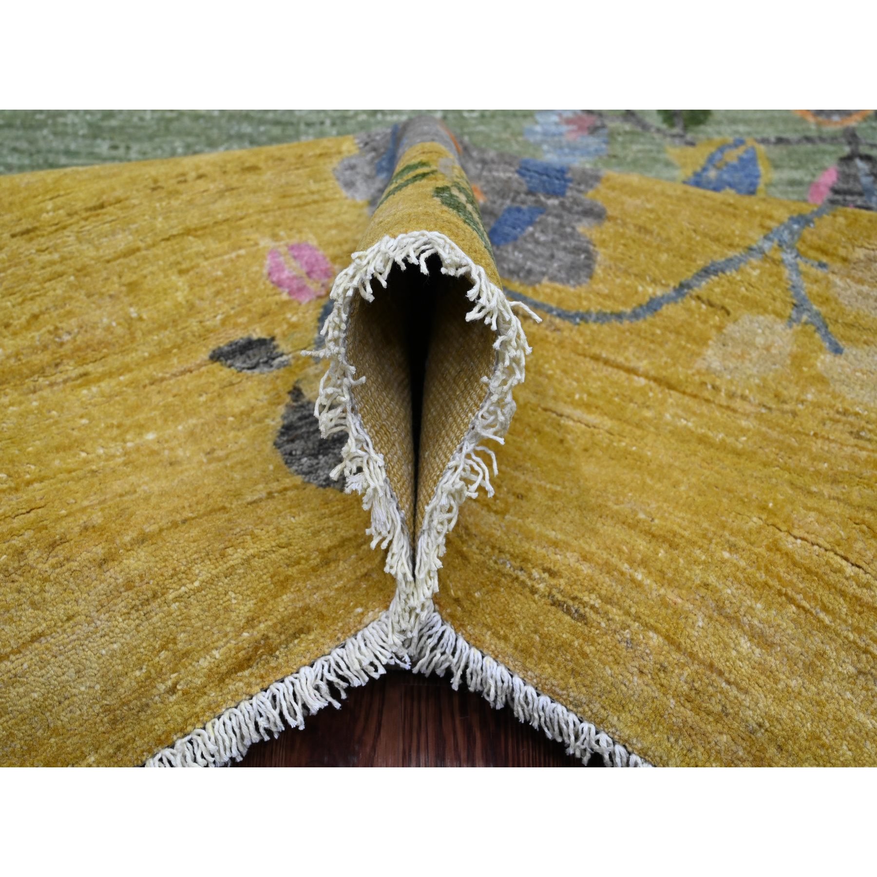 9'1"x12'5" Sage Green, Chinese Art Deco Inspired Peshawar, Hand Knotted, Natural Dyes, 100% Wool, Oriental Rug Sh20655