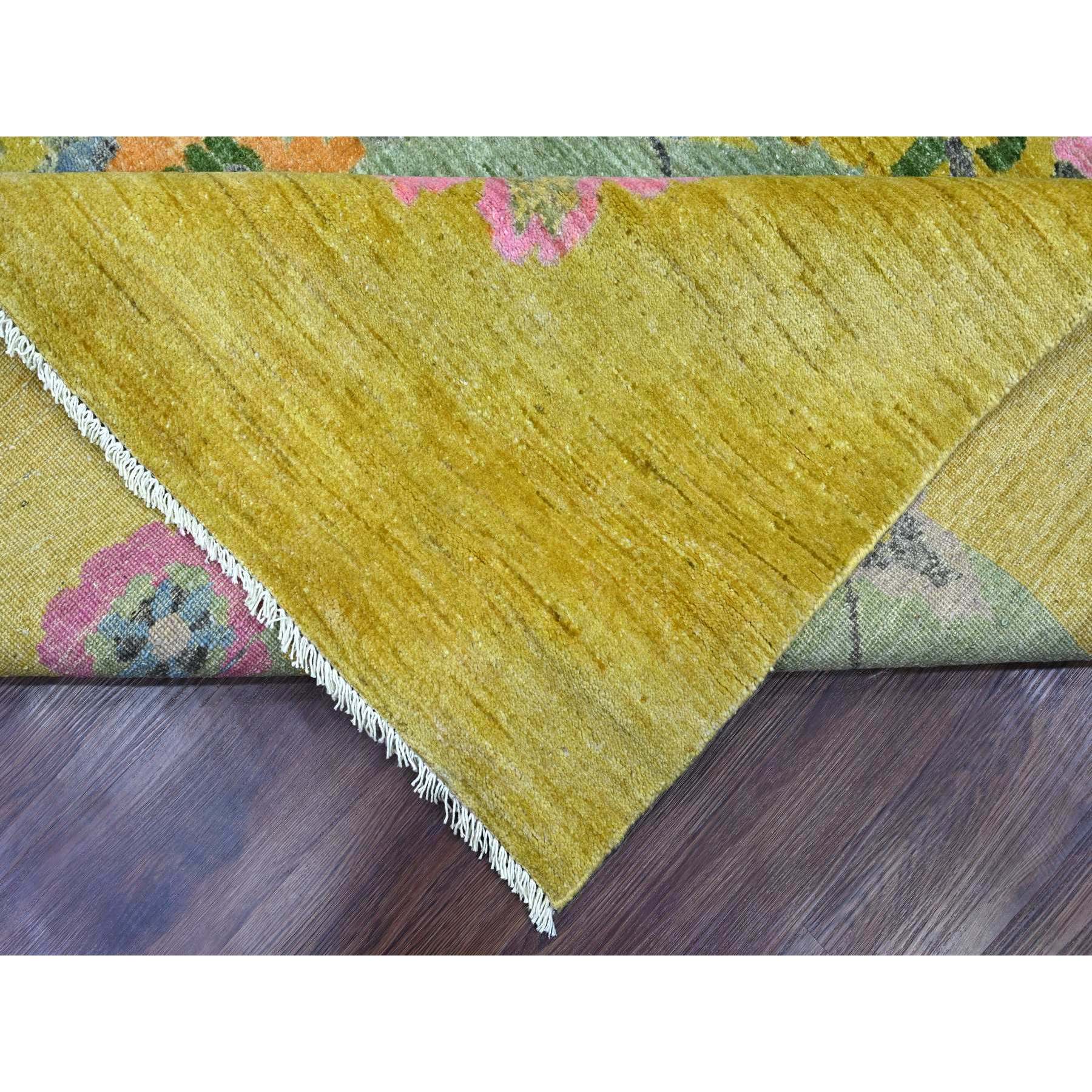 9'1"x12'5" Sage Green, Chinese Art Deco Inspired Peshawar, Hand Knotted, Natural Dyes, 100% Wool, Oriental Rug Sh20655